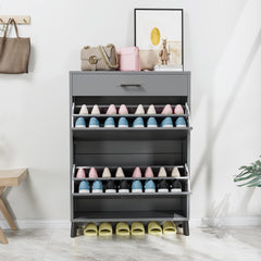 Freestanding Shoe Storage Cabinet with 2 Flip Drawers, Hidden Shoe Organizer for Entryway, Hallway, and Closet, Gray