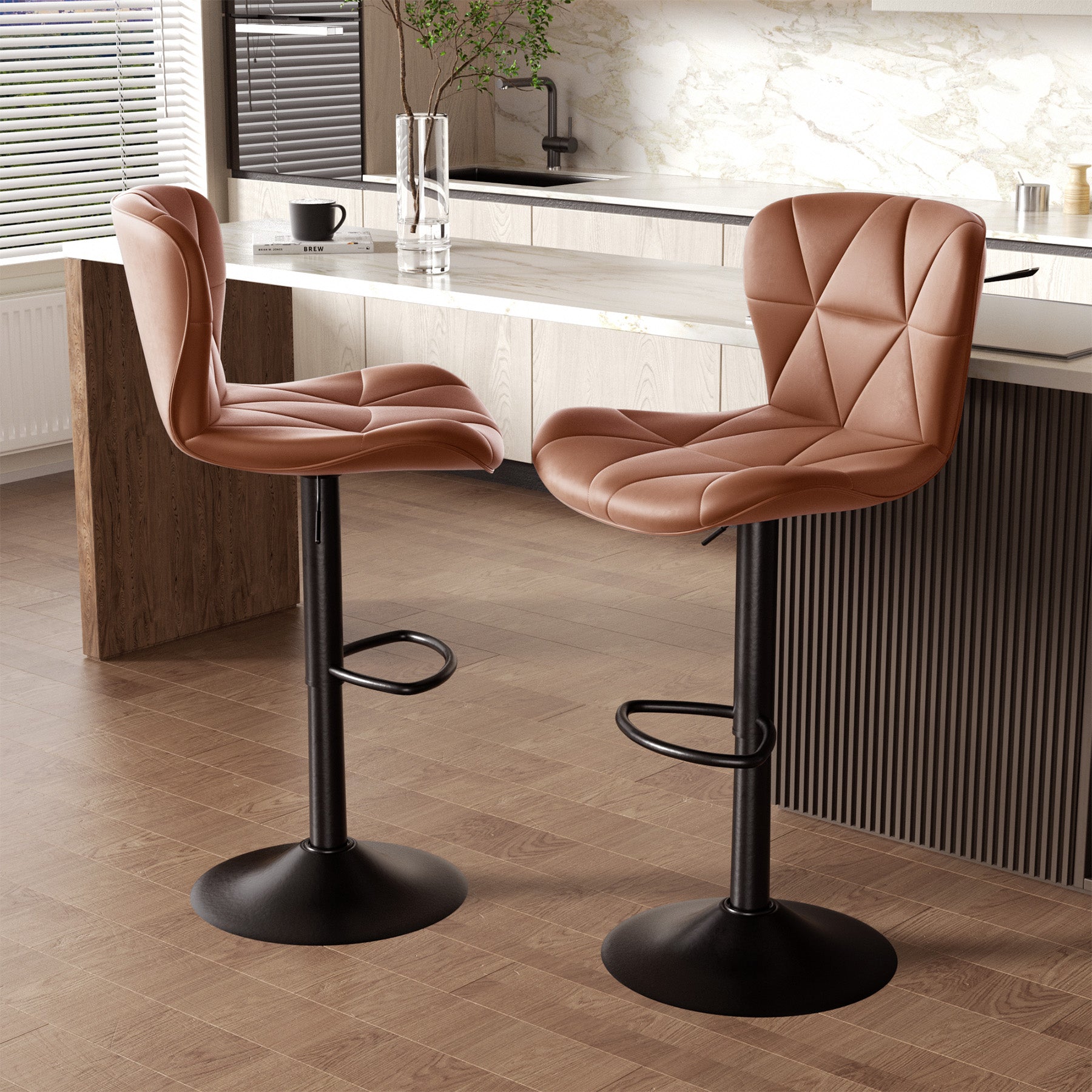 Modern Adjustable Faux Leather Bar Chair with Backrest - Stylish Black Counter Stool FU01034