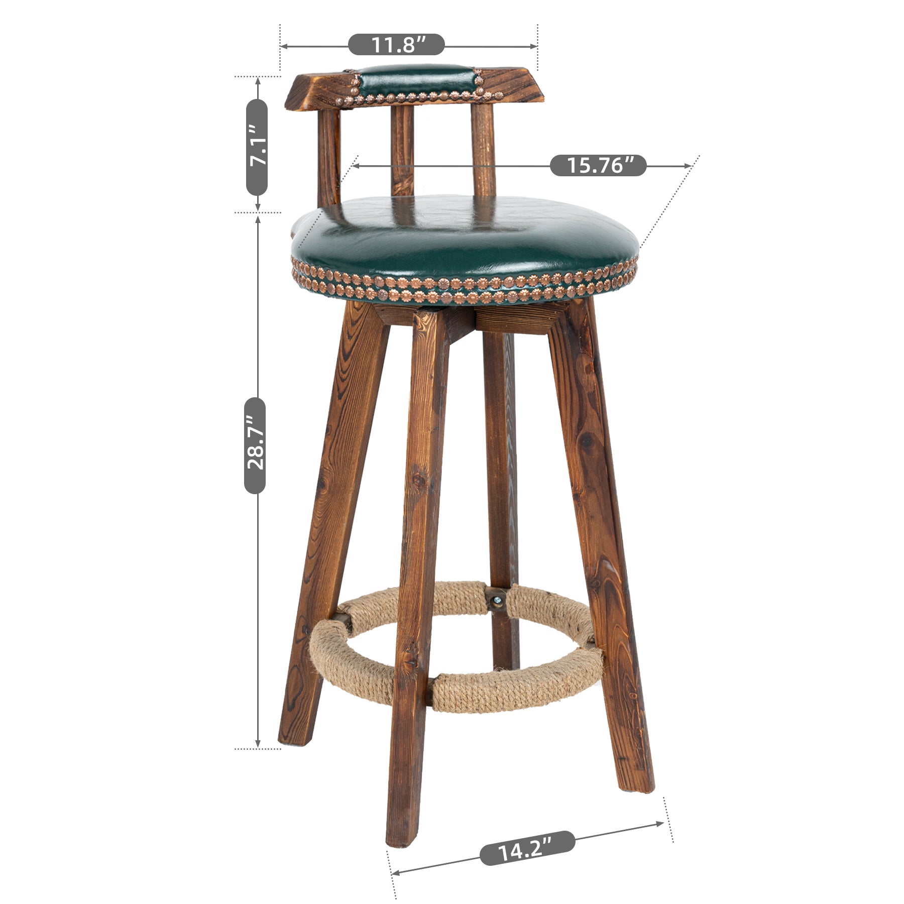 Rustic Faux Leather & Wood Bar Chairs - Set of 2 - Stylish Swivel Stools for Home or Bar FU01004