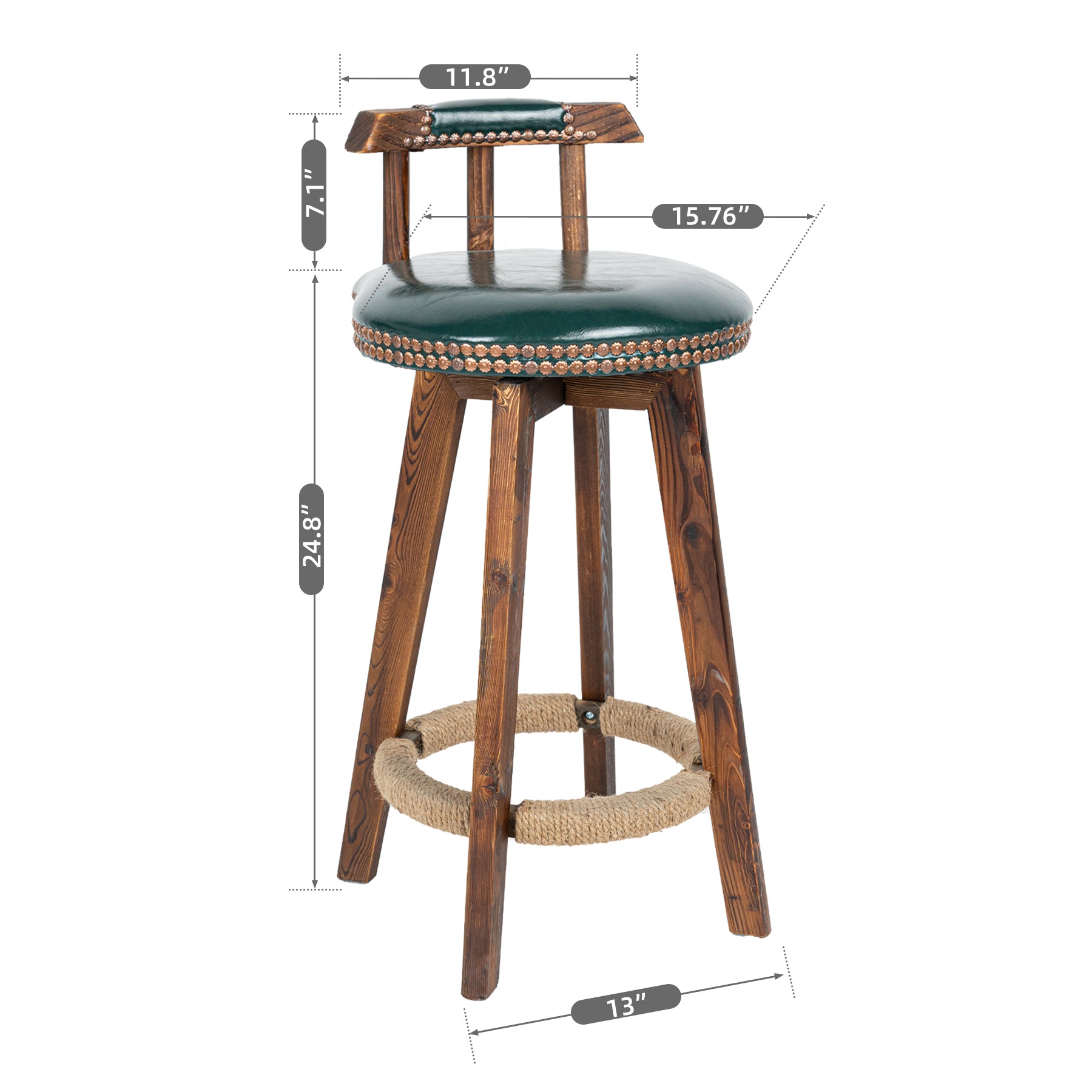 Rustic Faux Leather & Wood Bar Chairs - Set of 2 - Stylish Swivel Stools for Home or Bar FU01004