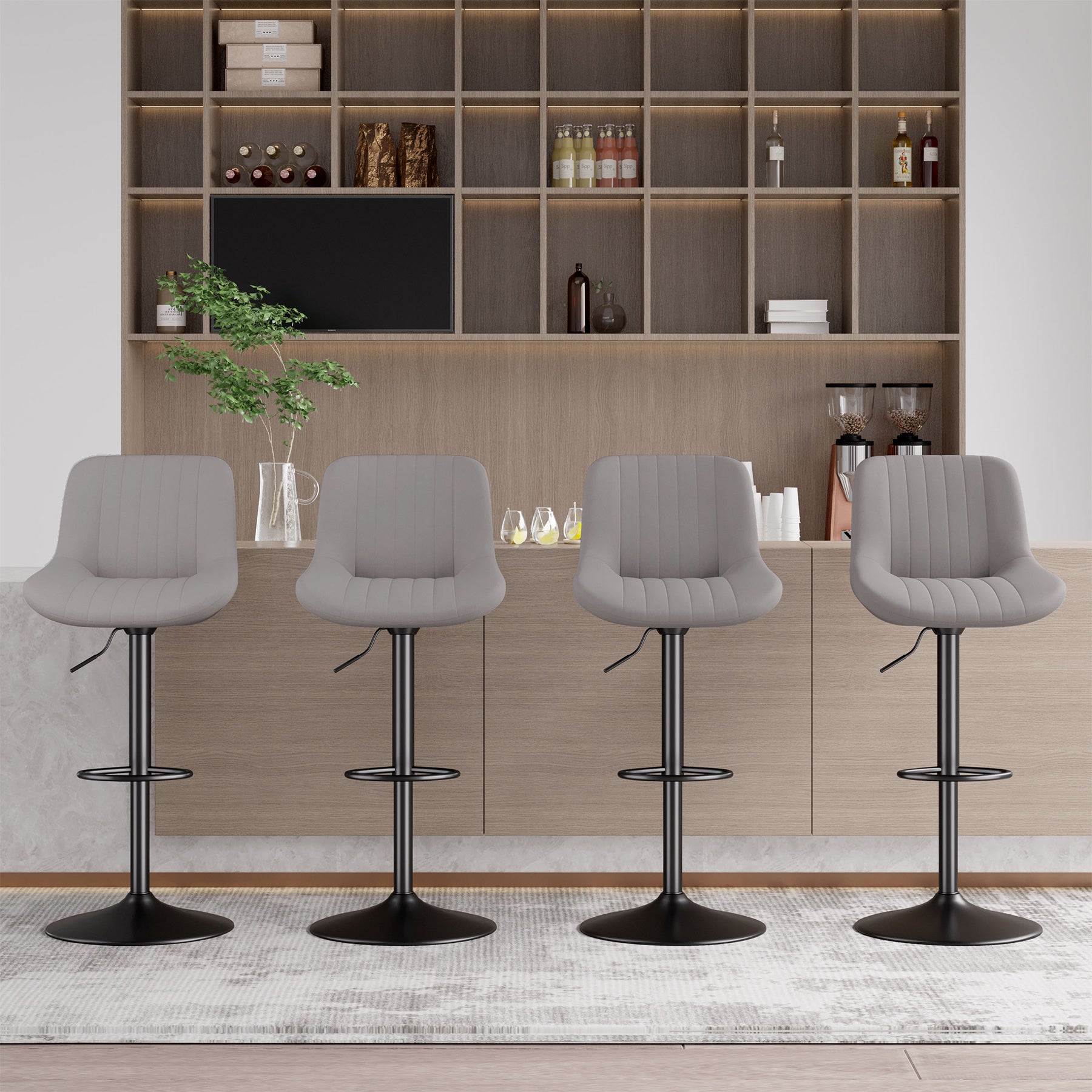 Modern Adjustable Bar Stools - Sleek Leathaire & Iron Construction for Home or Bar FU01016