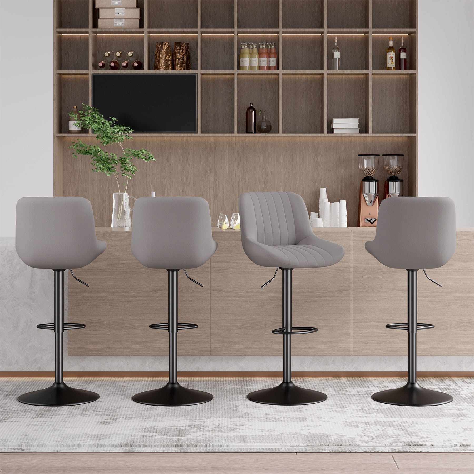 Modern Adjustable Bar Stools - Sleek Leathaire & Iron Construction for Home or Bar FU01016