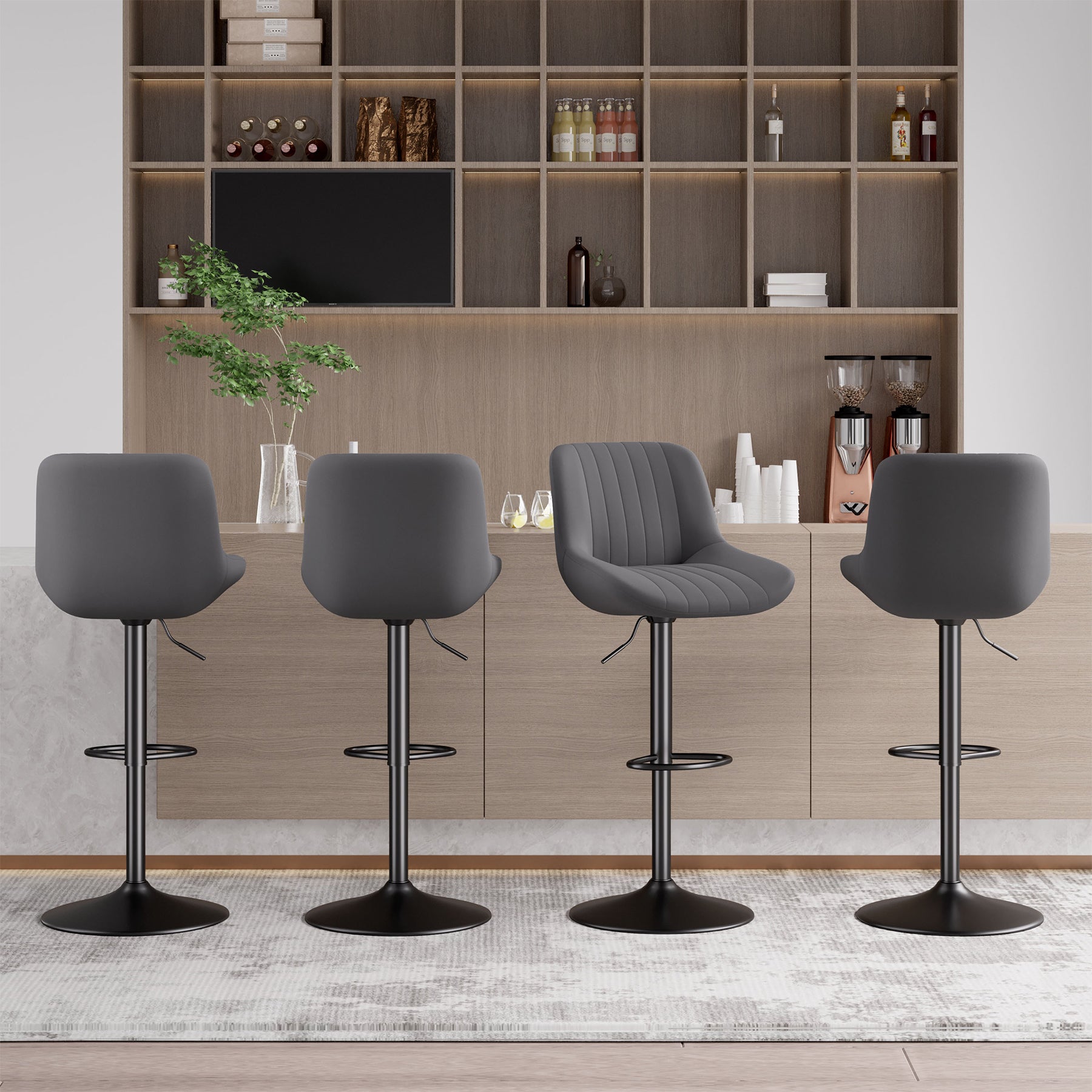 Modern Adjustable Bar Stools - Sleek Leathaire & Iron Construction for Home or Bar FU01016