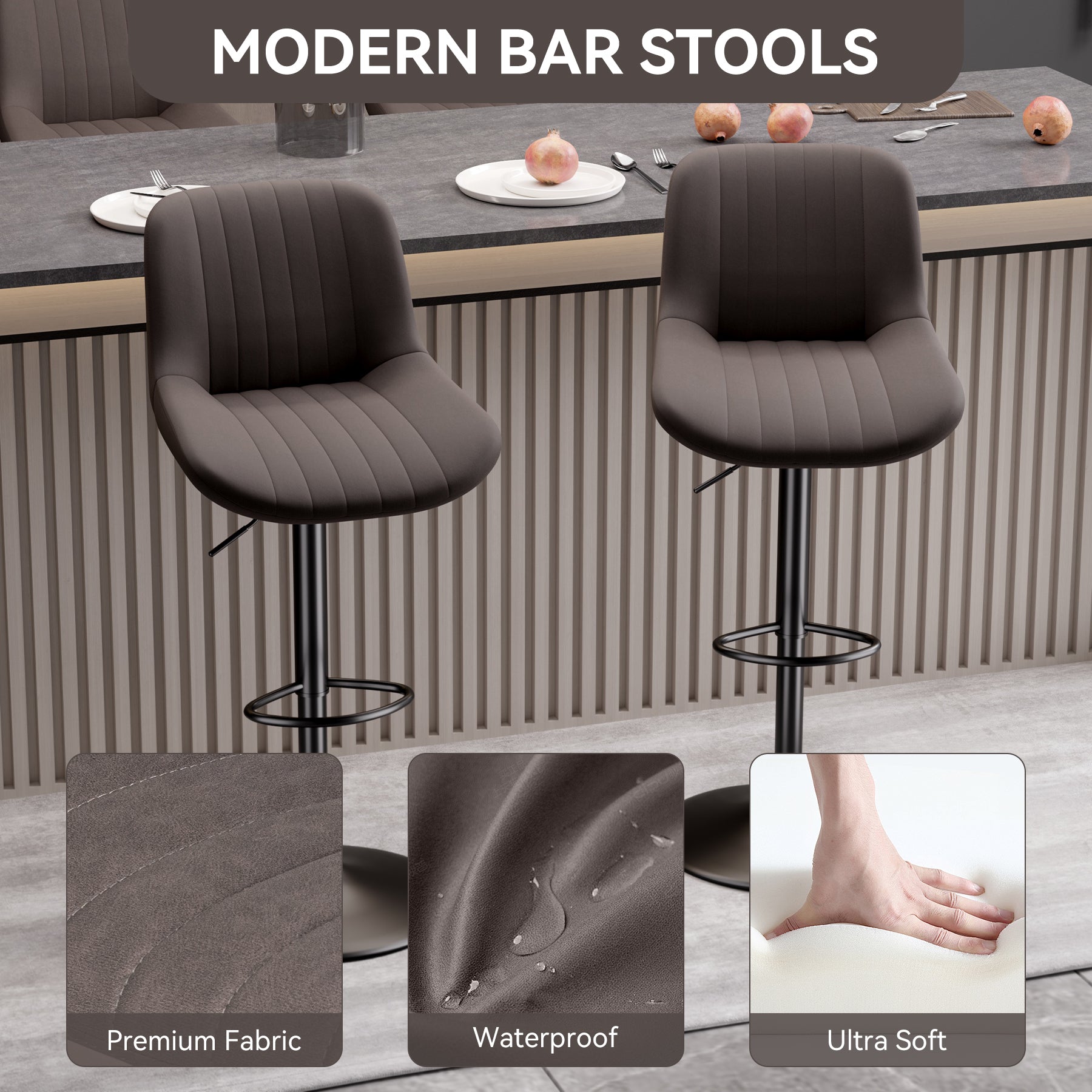 Modern Adjustable Bar Stools - Sleek Leathaire & Iron Construction for Home or Bar FU01016