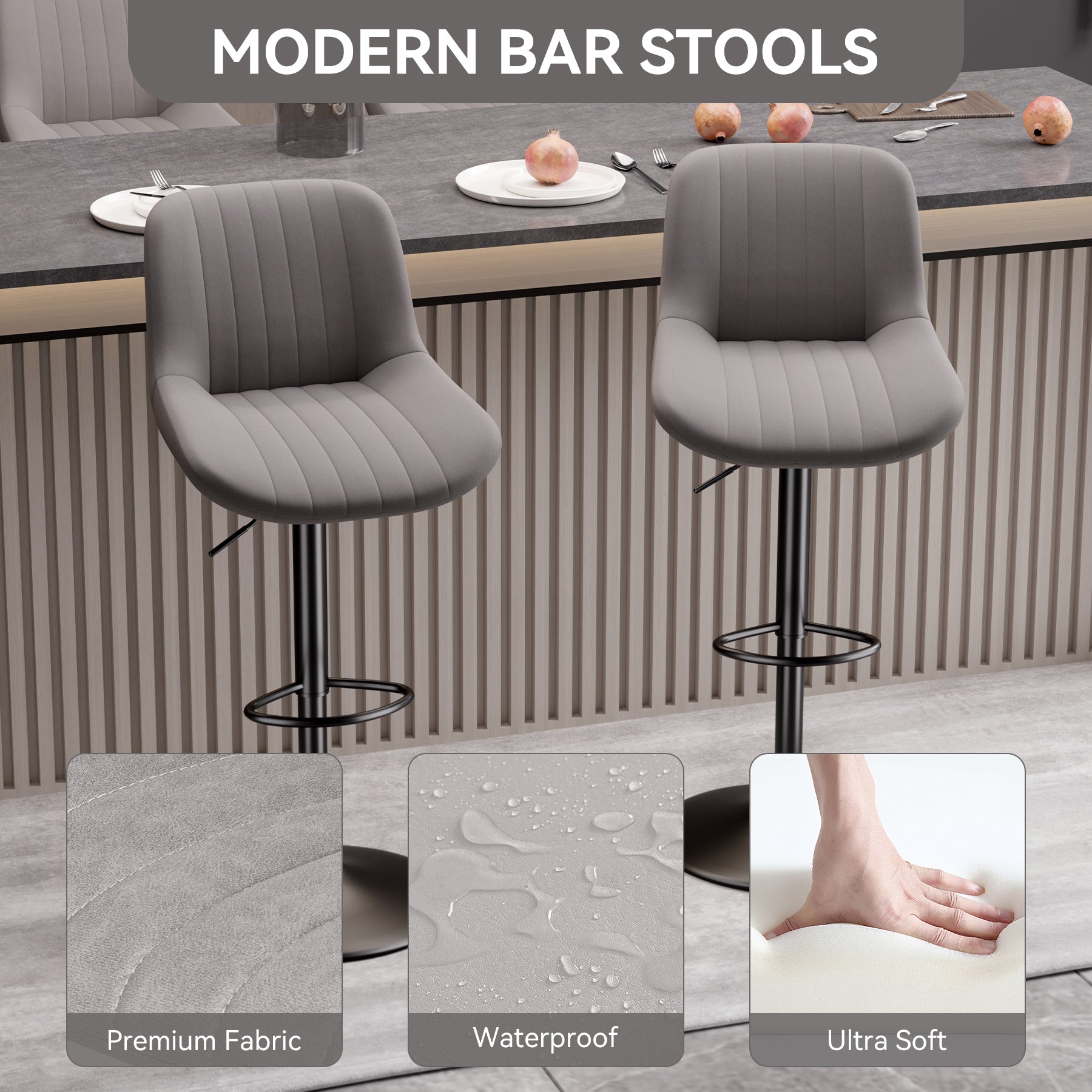 Modern Adjustable Bar Stools - Sleek Leathaire & Iron Construction for Home or Bar FU01016