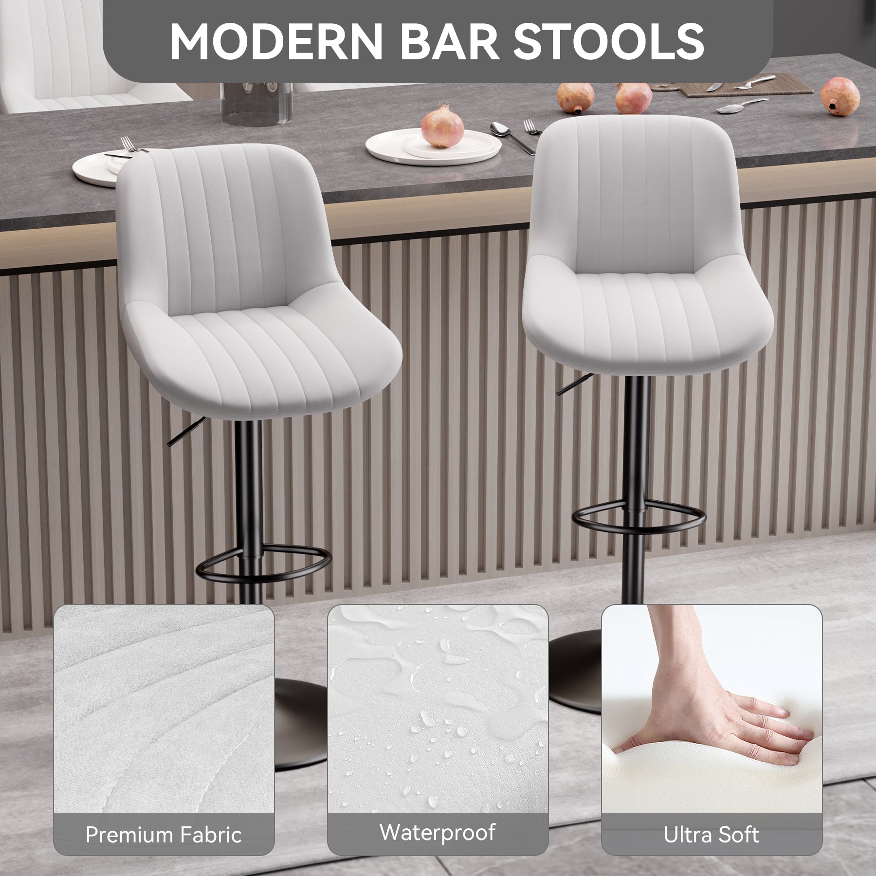 Modern Adjustable Bar Stools - Sleek Leathaire & Iron Construction for Home or Bar FU01016