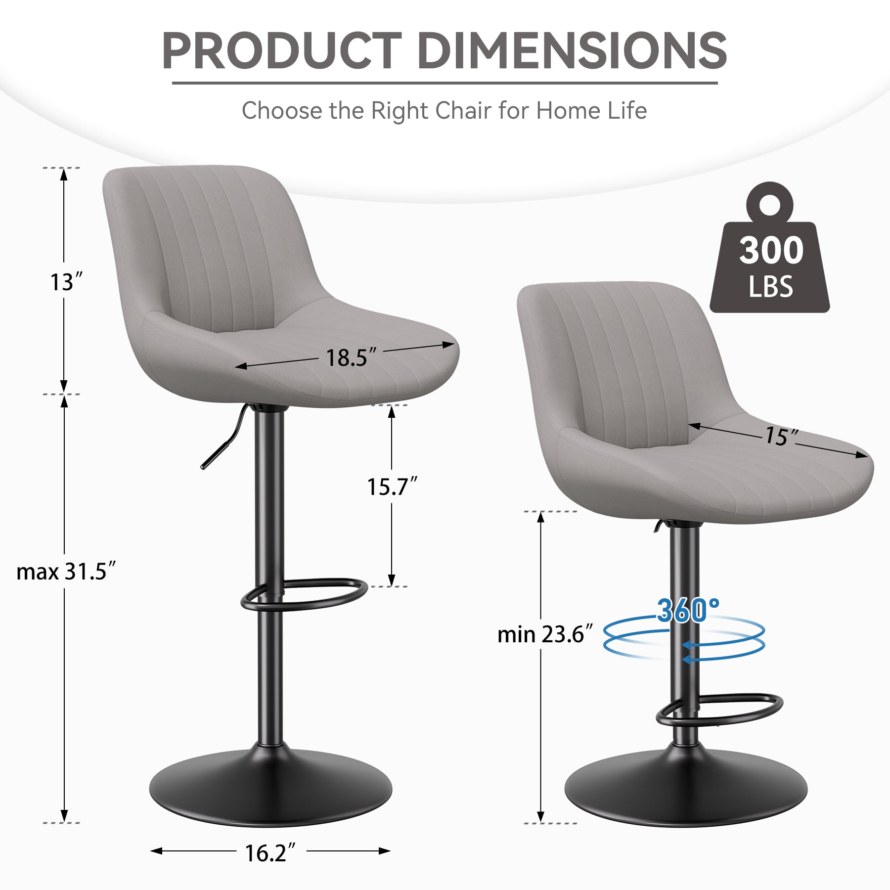 Modern Adjustable Bar Stools - Sleek Leathaire & Iron Construction for Home or Bar FU01016