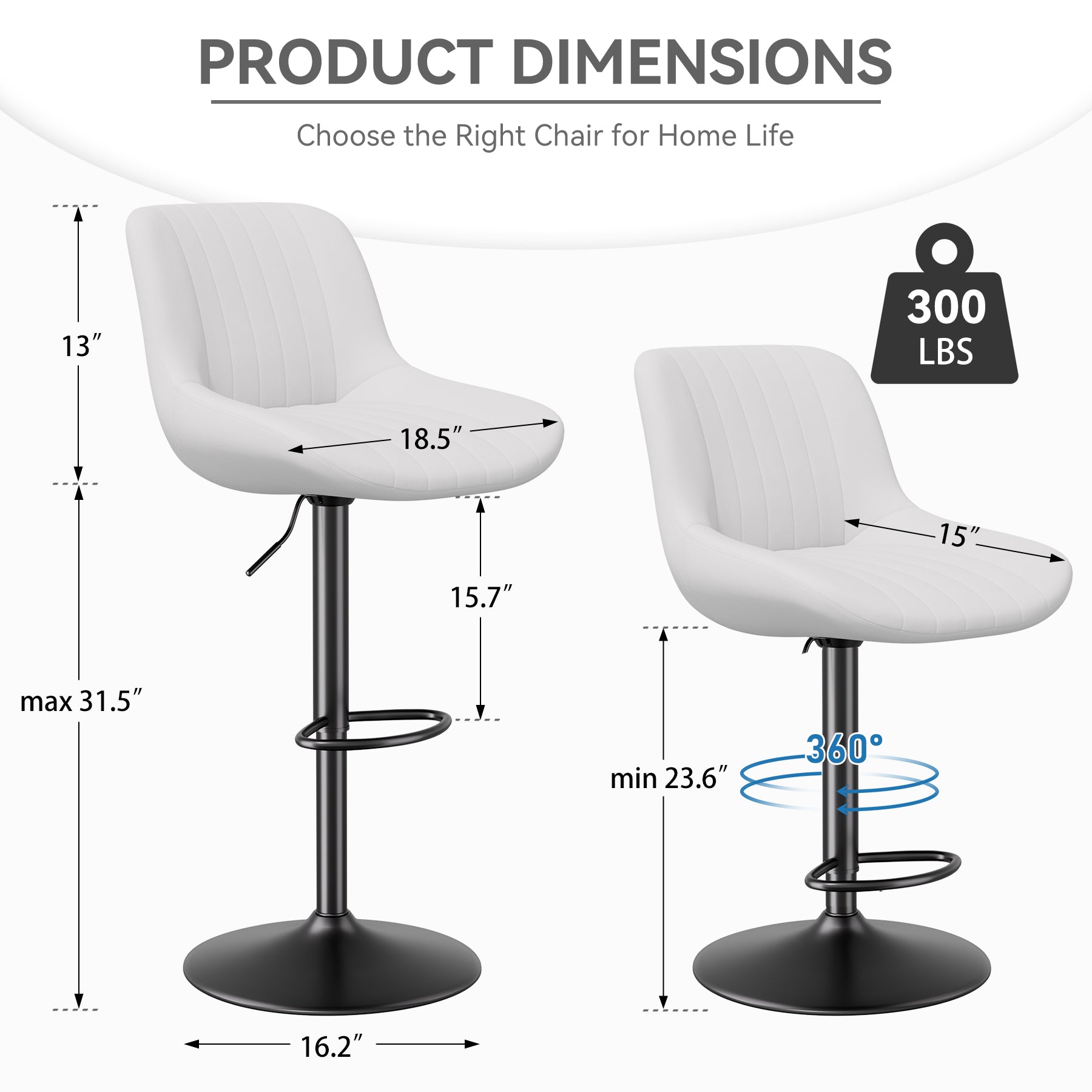 Modern Adjustable Bar Stools - Sleek Leathaire & Iron Construction for Home or Bar FU01016