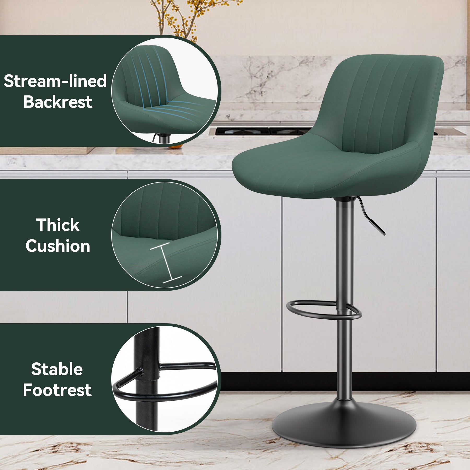 Modern Adjustable Bar Stools - Sleek Leathaire & Iron Construction for Home or Bar FU01016