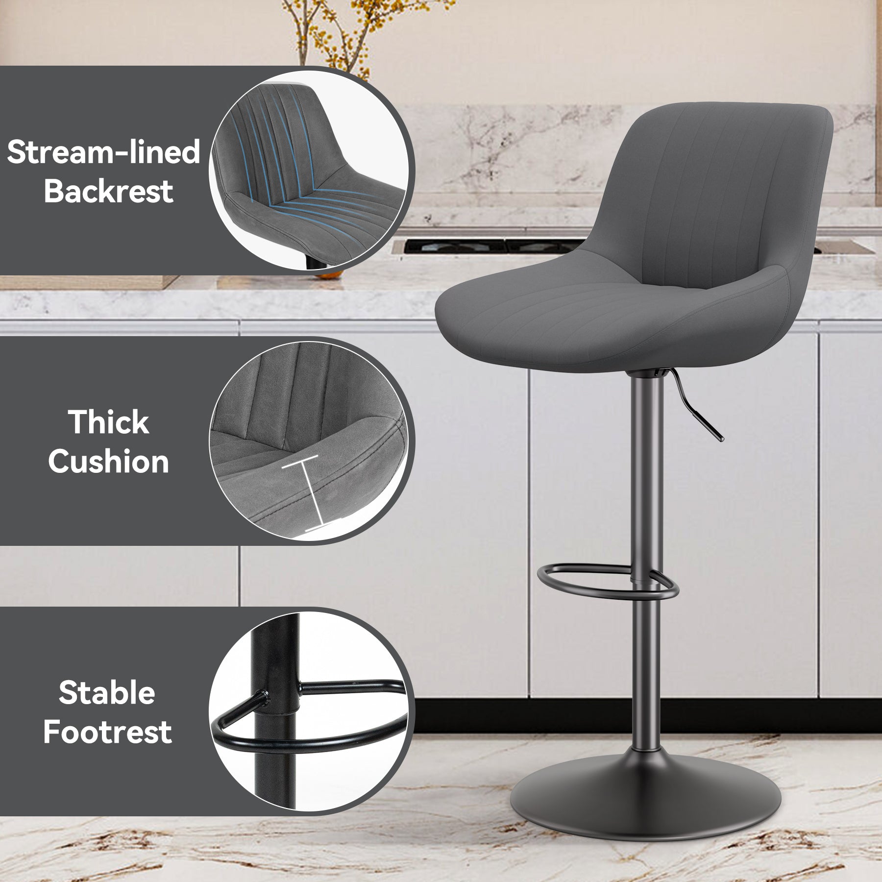 Modern Adjustable Bar Stools - Sleek Leathaire & Iron Construction for Home or Bar FU01016