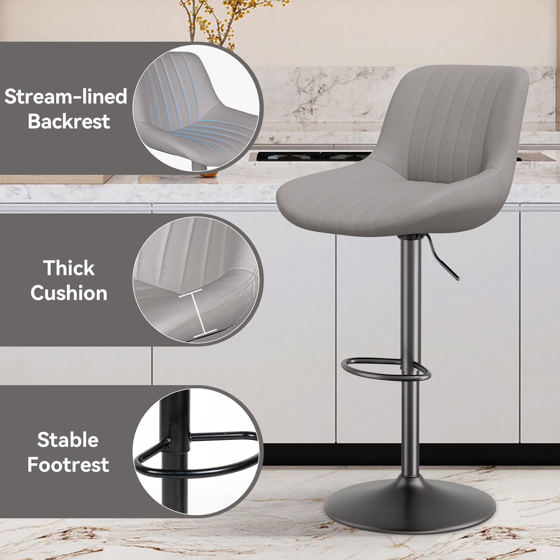 Modern Adjustable Bar Stools - Sleek Leathaire & Iron Construction for Home or Bar FU01016