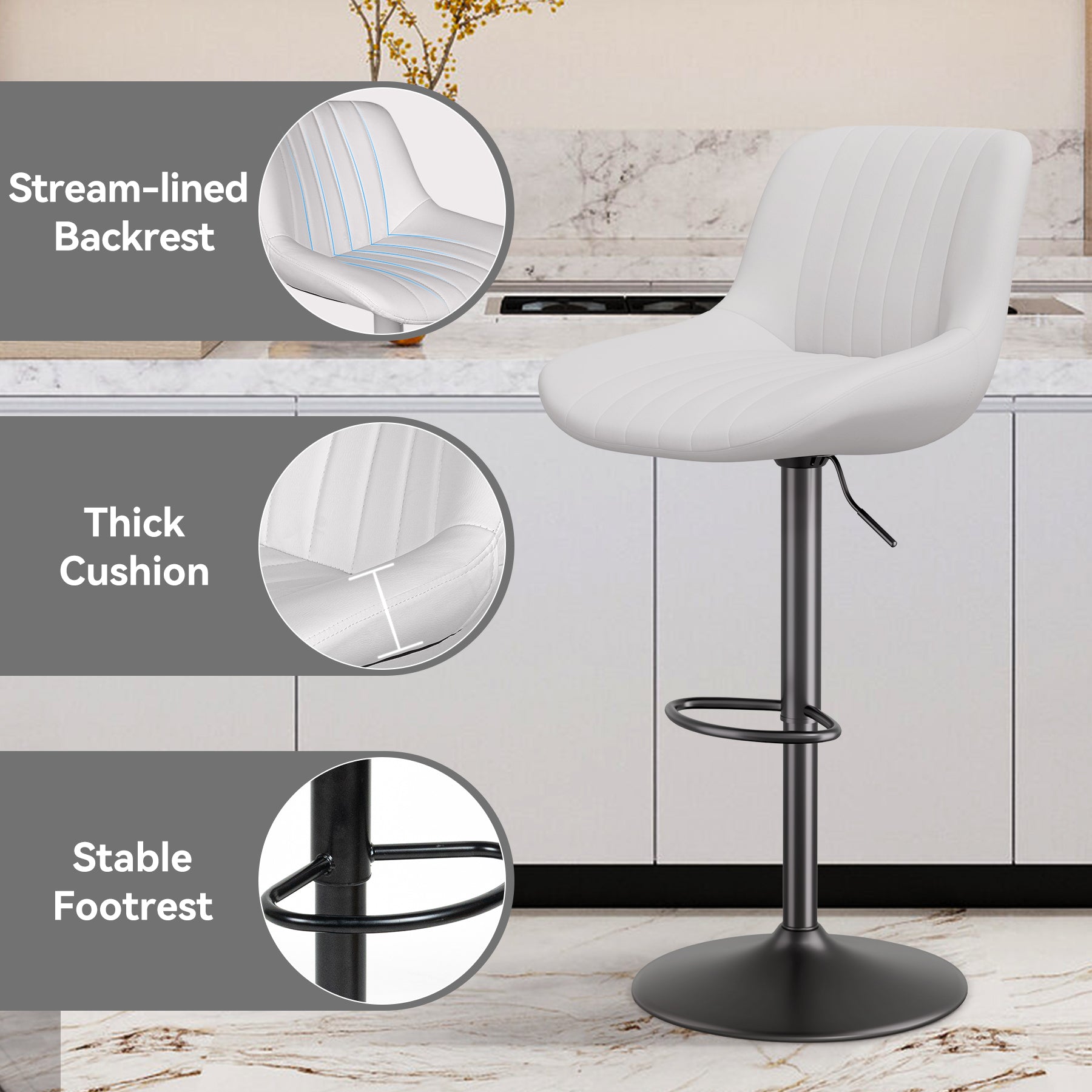 Modern Adjustable Bar Stools - Sleek Leathaire & Iron Construction for Home or Bar FU01016