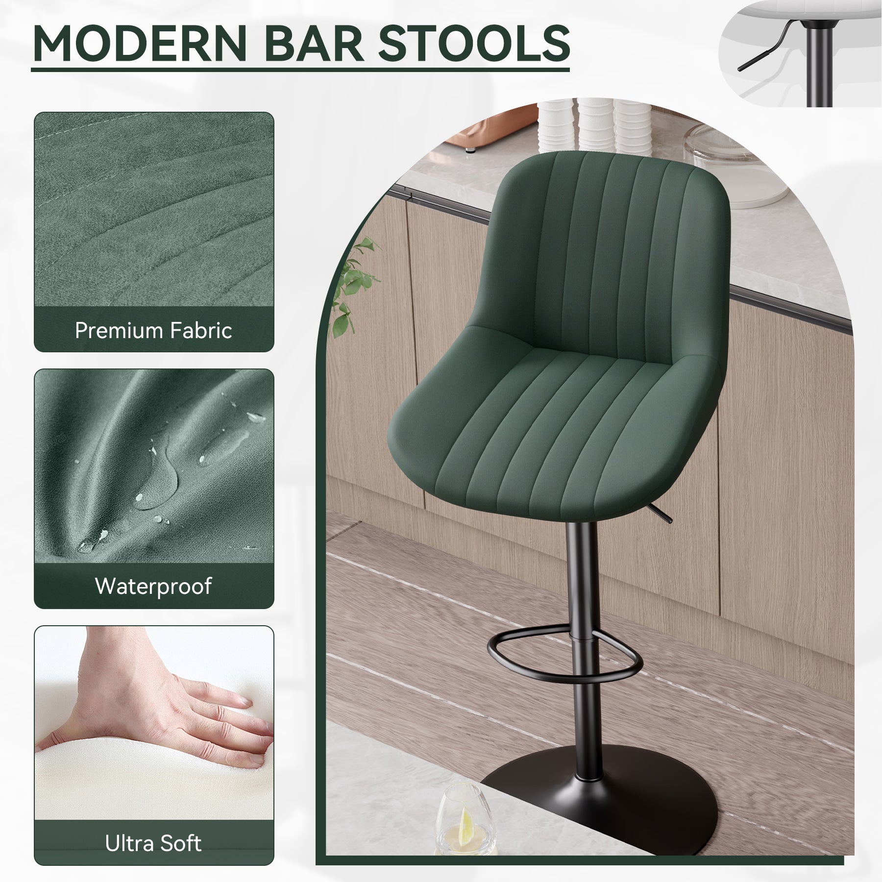 Modern Adjustable Bar Stools - Sleek Leathaire & Iron Construction for Home or Bar FU01016