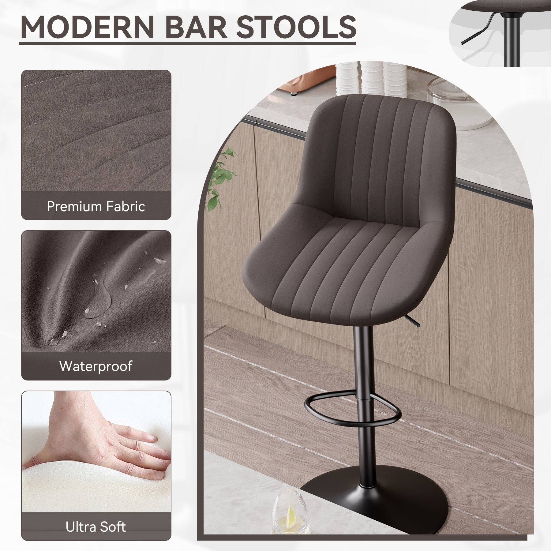 Modern Adjustable Bar Stools - Sleek Leathaire & Iron Construction for Home or Bar FU01016