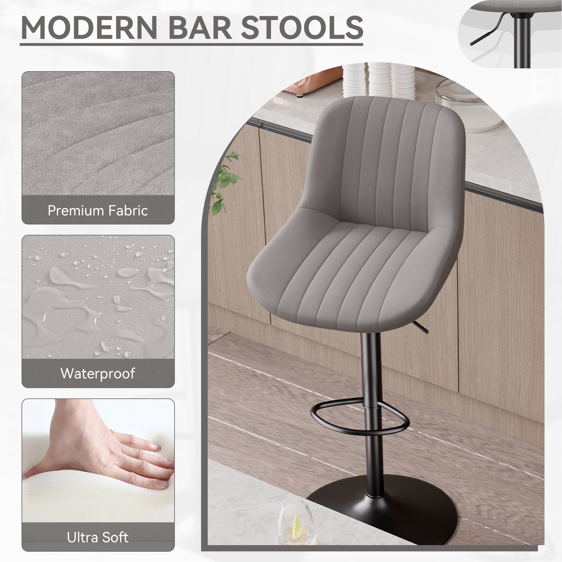 Modern Adjustable Bar Stools - Sleek Leathaire & Iron Construction for Home or Bar FU01016