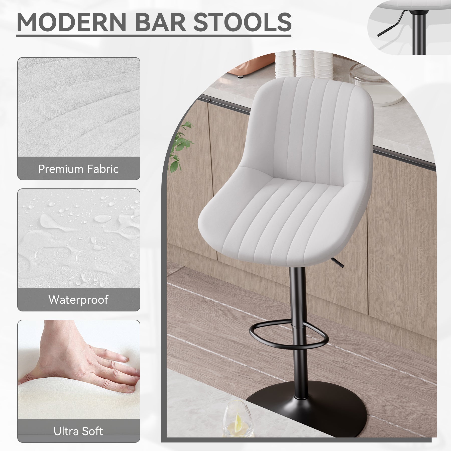 Modern Adjustable Bar Stools - Sleek Leathaire & Iron Construction for Home or Bar FU01016