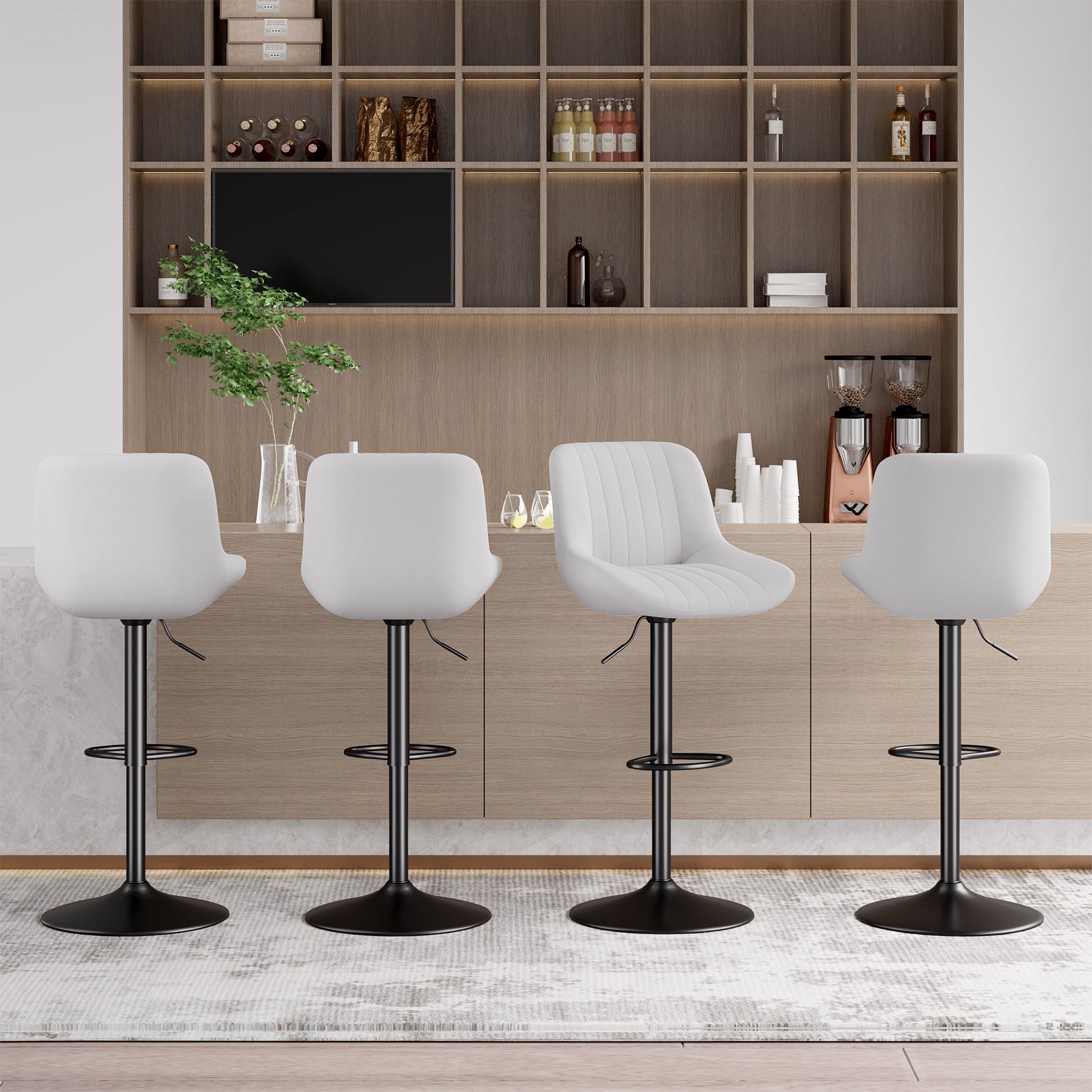 Modern Adjustable Bar Stools - Sleek Leathaire & Iron Construction for Home or Bar FU01016