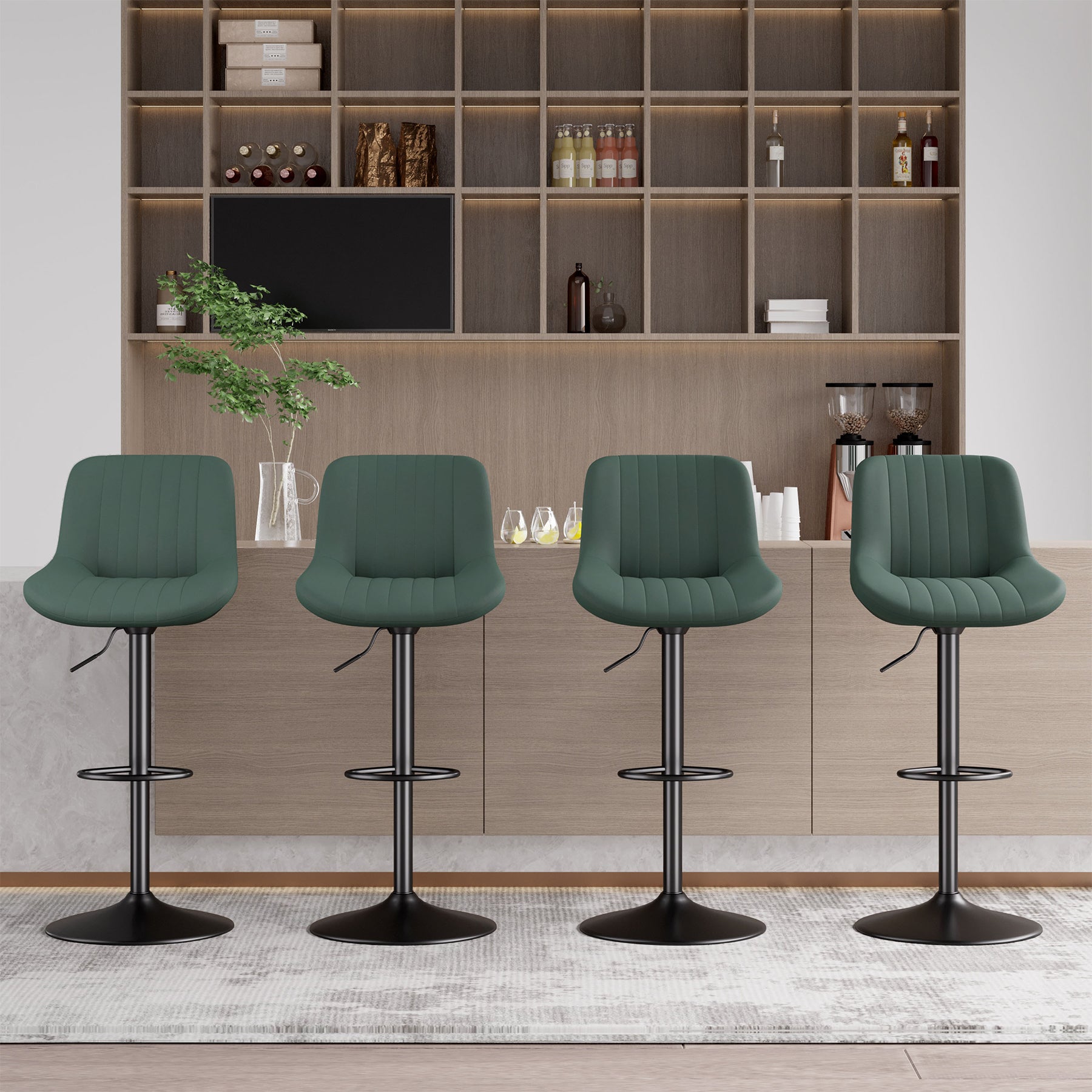 Modern Adjustable Bar Stools - Sleek Leathaire & Iron Construction for Home or Bar FU01016