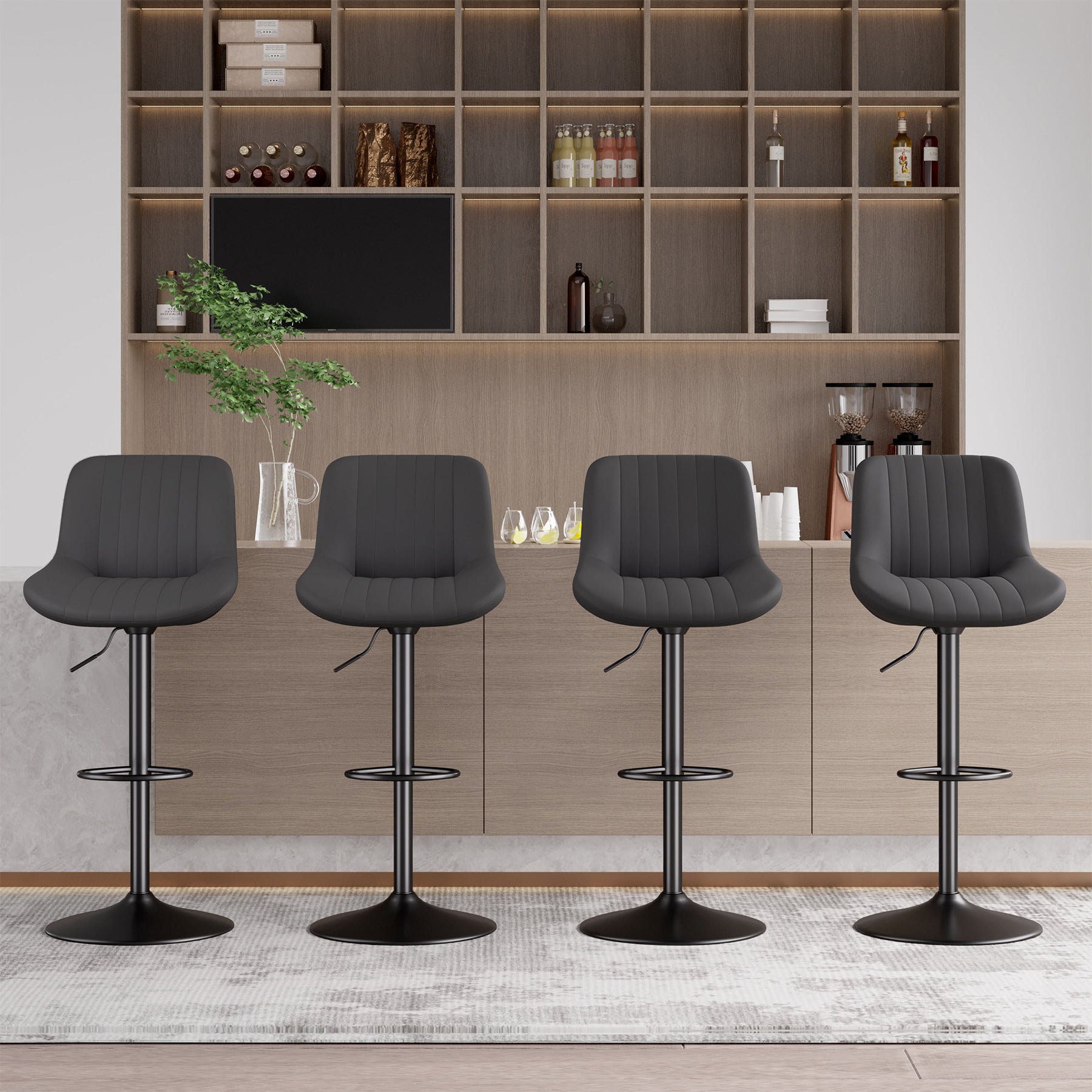 Modern Adjustable Bar Stools - Sleek Leathaire & Iron Construction for Home or Bar FU01016