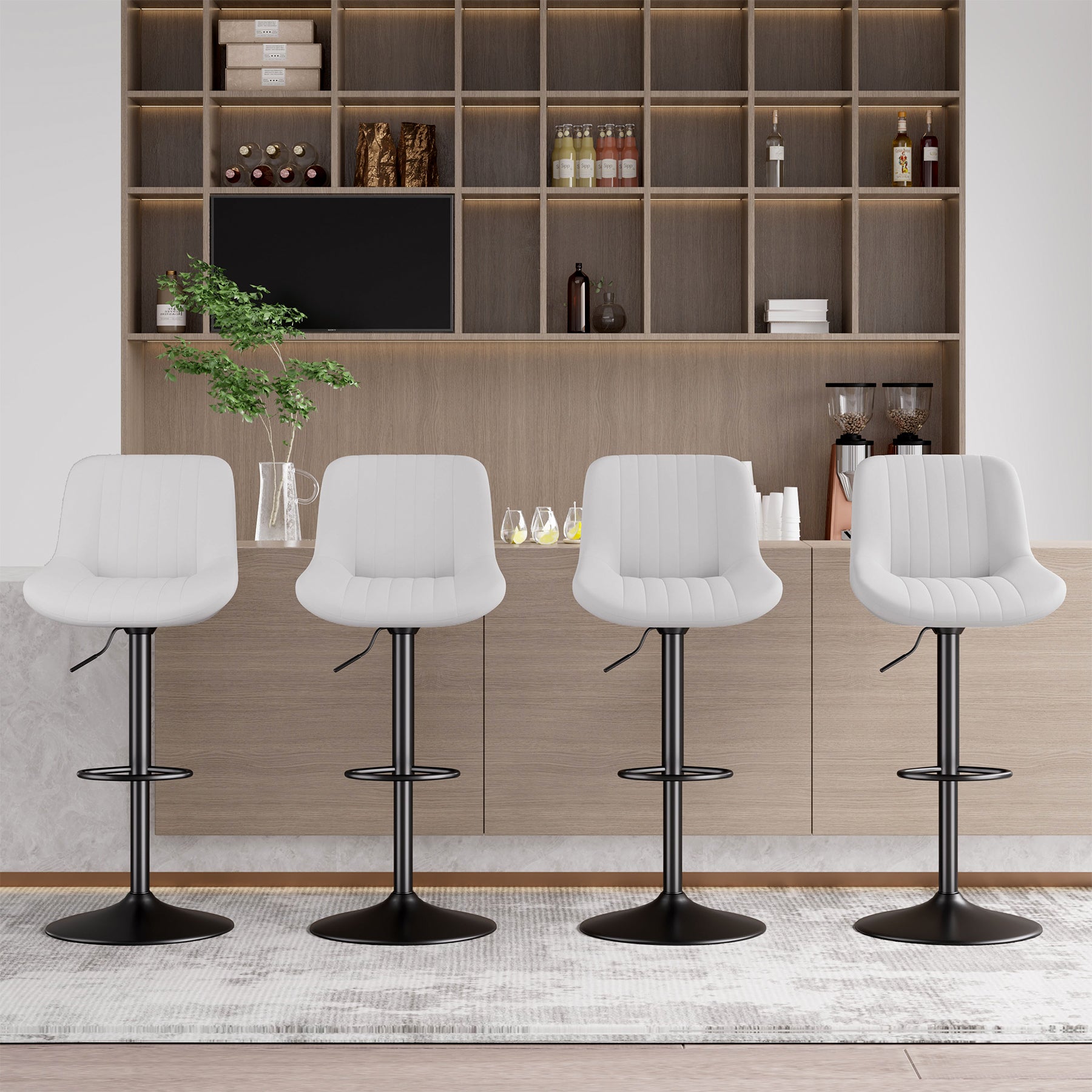 Modern Adjustable Bar Stools - Sleek Leathaire & Iron Construction for Home or Bar FU01016