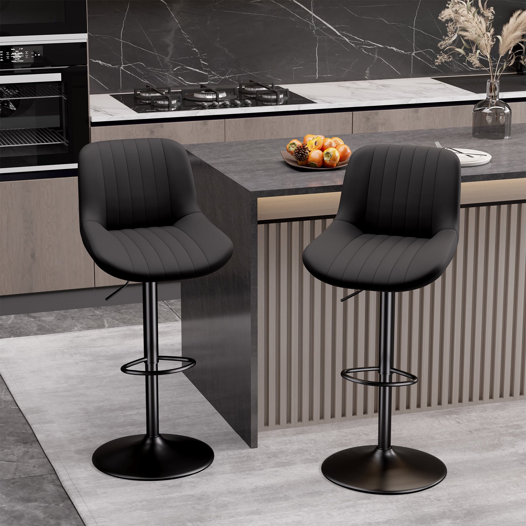 Modern Adjustable Bar Stools - Sleek Leathaire & Iron Construction for Home or Bar FU01016