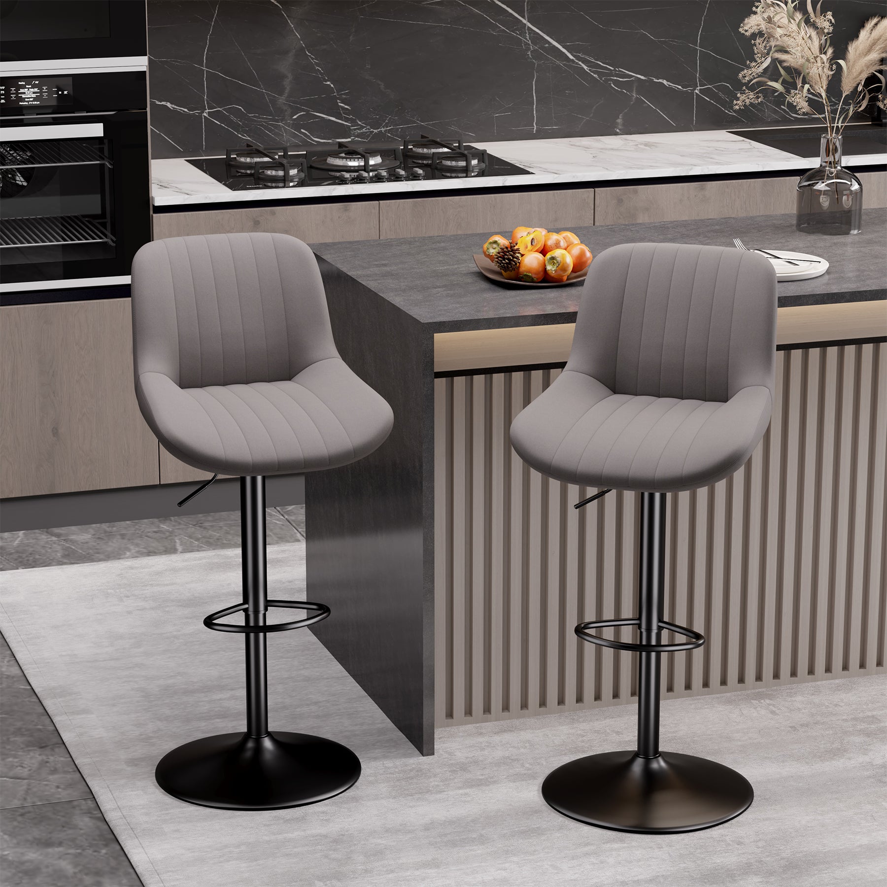 Modern Adjustable Bar Stools - Sleek Leathaire & Iron Construction for Home or Bar FU01016