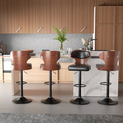 Stylish Adjustable Bar Stools - Plywood & Faux Leather with Iron Base FU01024