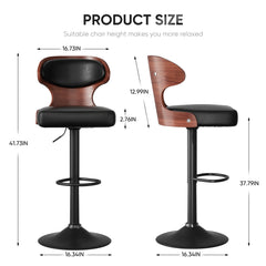 Stylish Adjustable Bar Stools - Plywood & Faux Leather with Iron Base FU01024