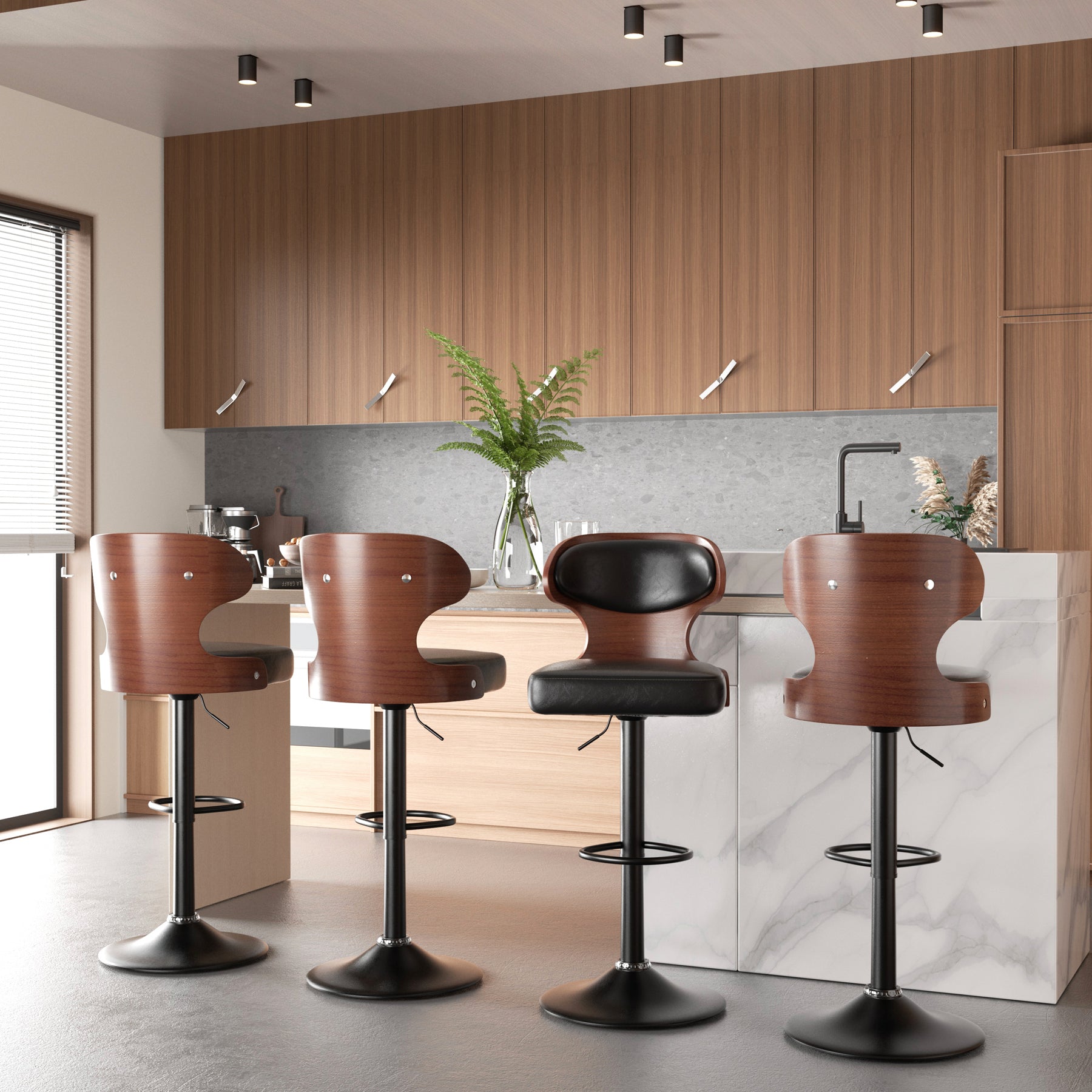 Stylish Adjustable Bar Stools - Plywood & Faux Leather with Iron Base FU01024