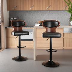 Stylish Adjustable Bar Stools - Plywood & Faux Leather with Iron Base FU01024