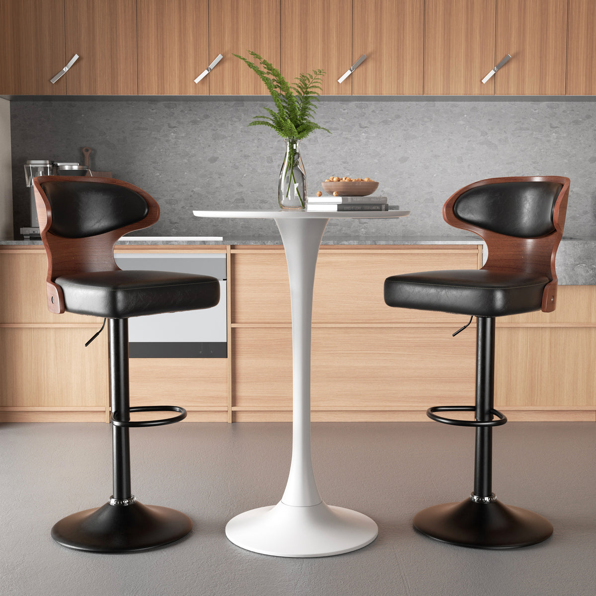 Stylish Adjustable Bar Stools - Plywood & Faux Leather with Iron Base FU01024