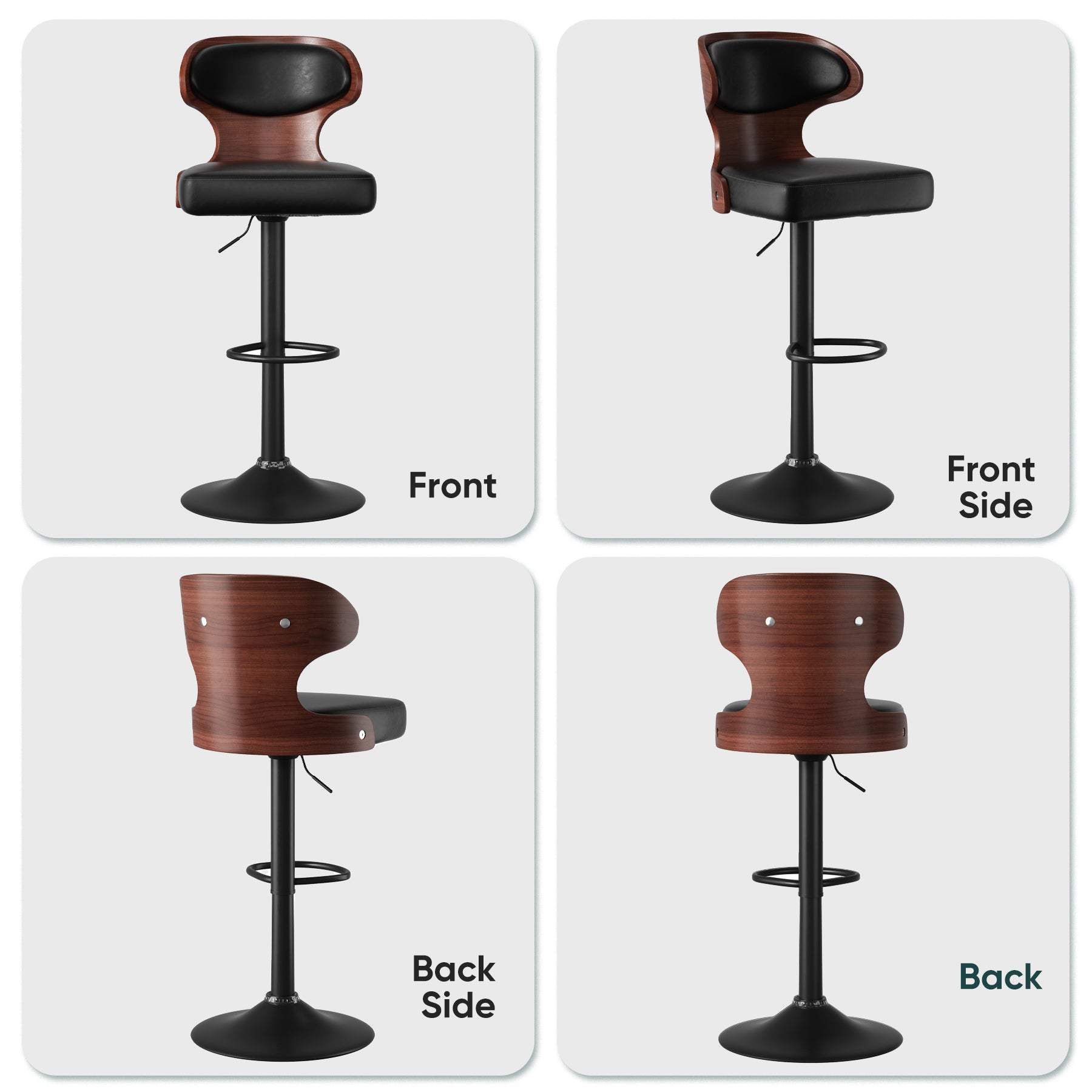 Stylish Adjustable Bar Stools - Plywood & Faux Leather with Iron Base FU01024