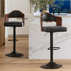 Stylish Plywood and Faux Leather Bar Chair with Adjustable Swivel Iron Base FU01025