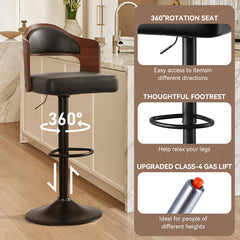 Stylish Plywood and Faux Leather Bar Chair with Adjustable Swivel Iron Base FU01025