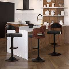 Stylish Plywood and Faux Leather Bar Chair with Adjustable Swivel Iron Base FU01025