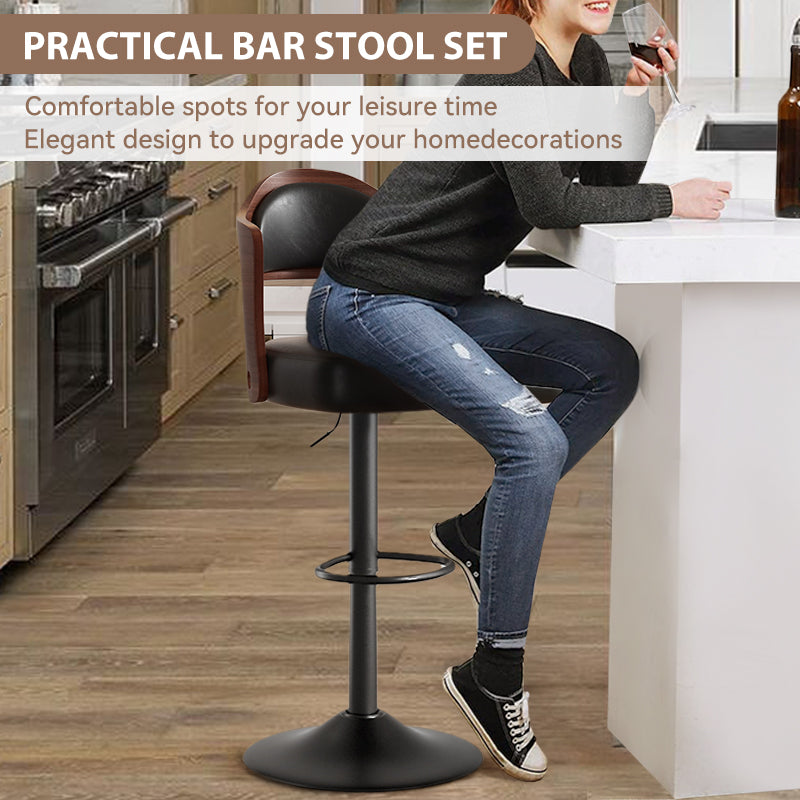 Stylish Plywood and Faux Leather Bar Chair with Adjustable Swivel Iron Base FU01025