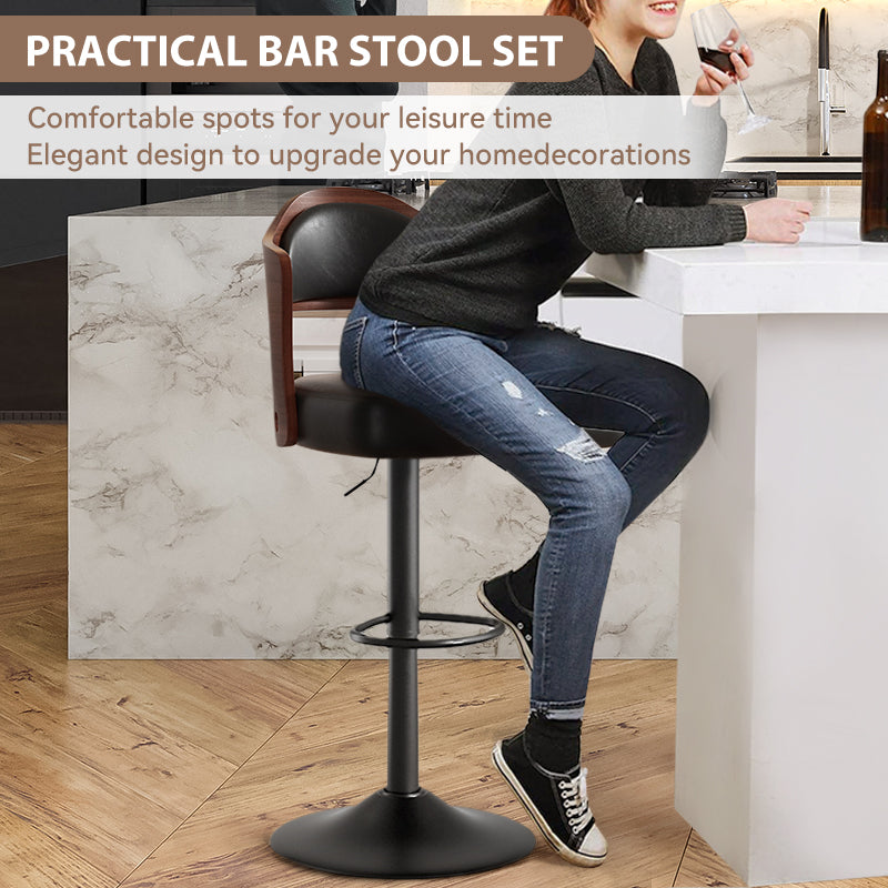 Stylish Plywood and Faux Leather Bar Chair with Adjustable Swivel Iron Base FU01025