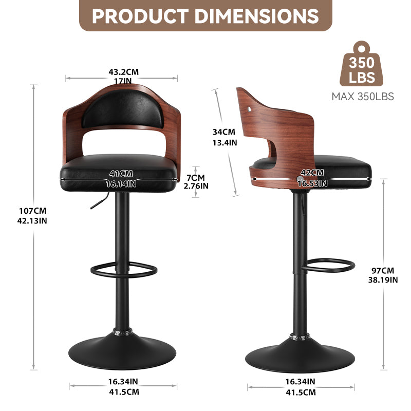 Stylish Plywood and Faux Leather Bar Chair with Adjustable Swivel Iron Base FU01025