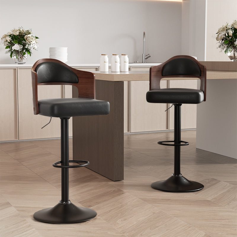 Stylish Plywood and Faux Leather Bar Chair with Adjustable Swivel Iron Base FU01025