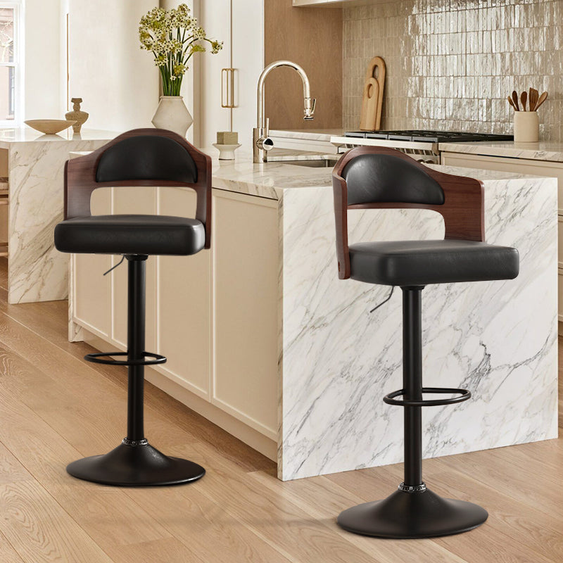 Stylish Plywood and Faux Leather Bar Chair with Adjustable Swivel Iron Base FU01025