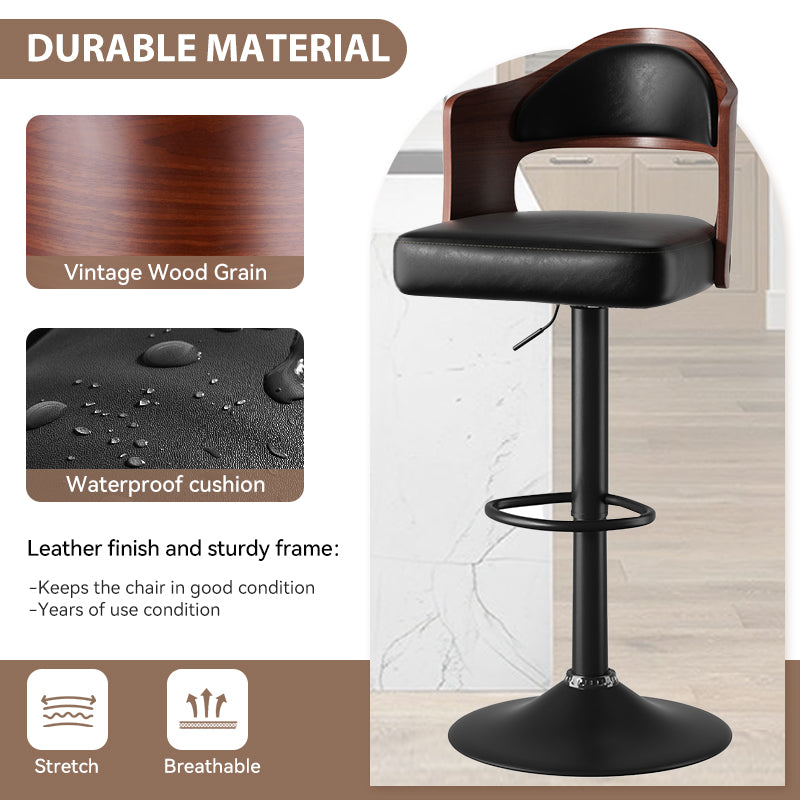 Stylish Plywood and Faux Leather Bar Chair with Adjustable Swivel Iron Base FU01025