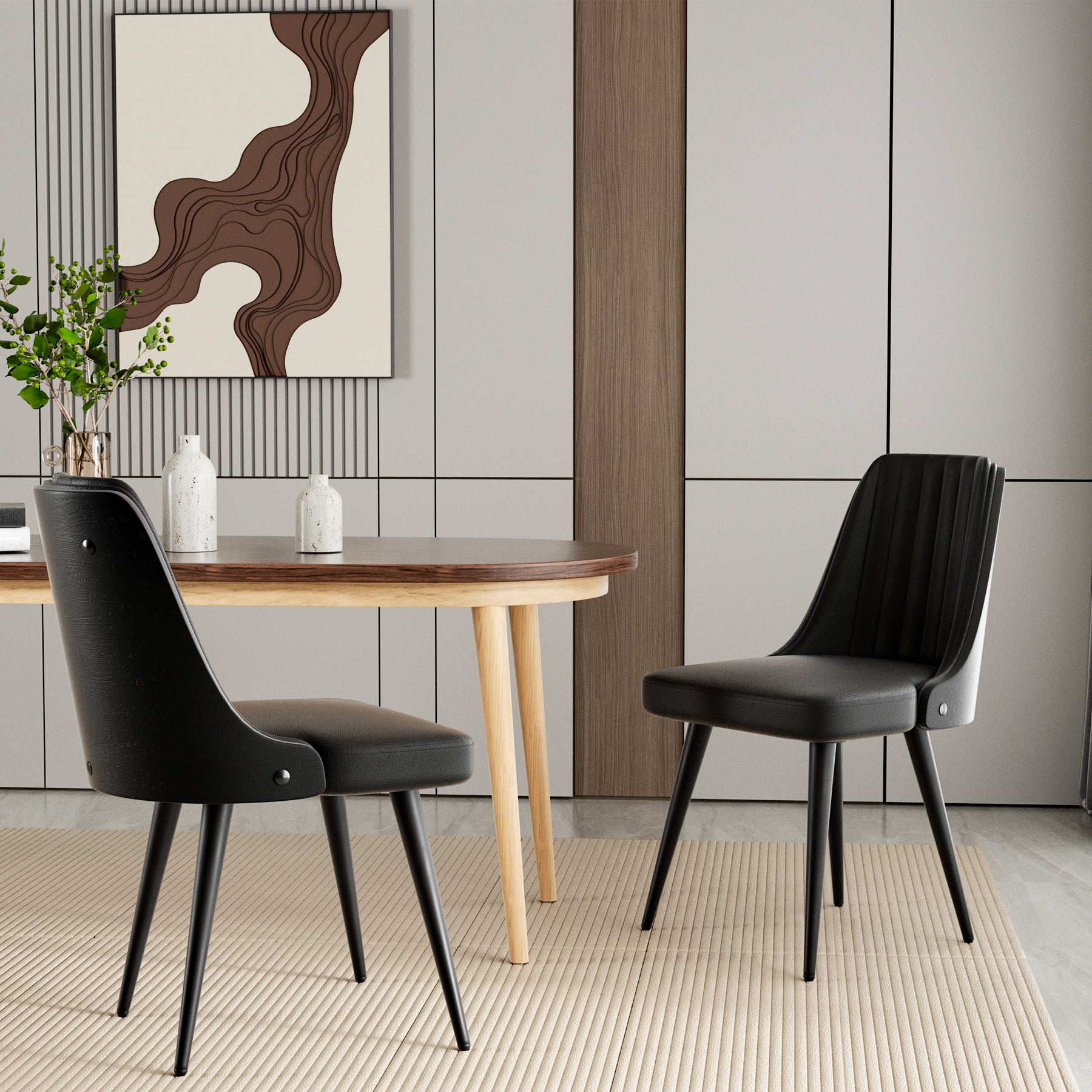 Modern Faux Leather Dining Chair with Urethane Cushion High Back Chair (Set of 2) FU01029