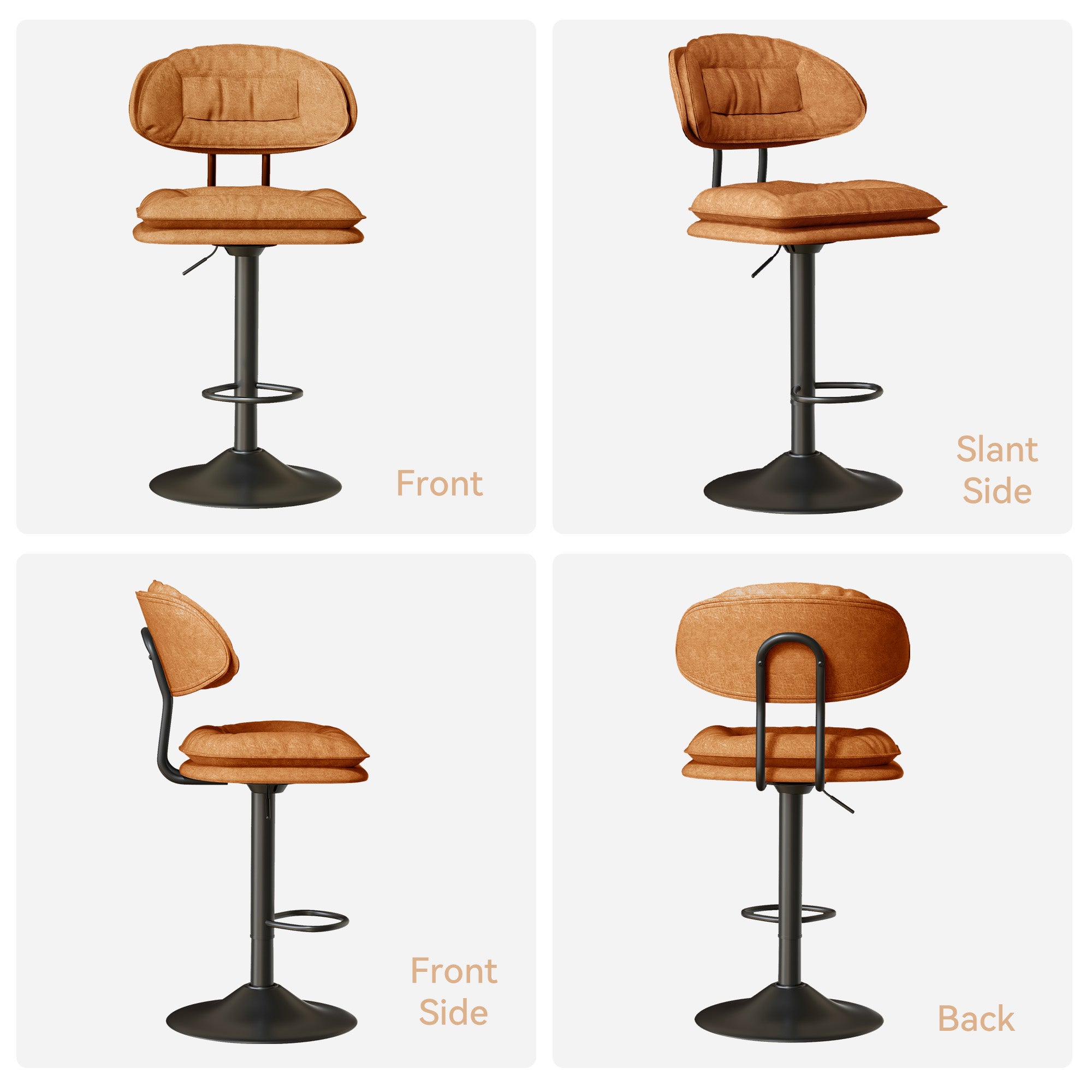 Adjustable Faux Leather Bar Stool with Metal Base chairs– Sleek Modern Design, 300 lbs Capacity FU01037