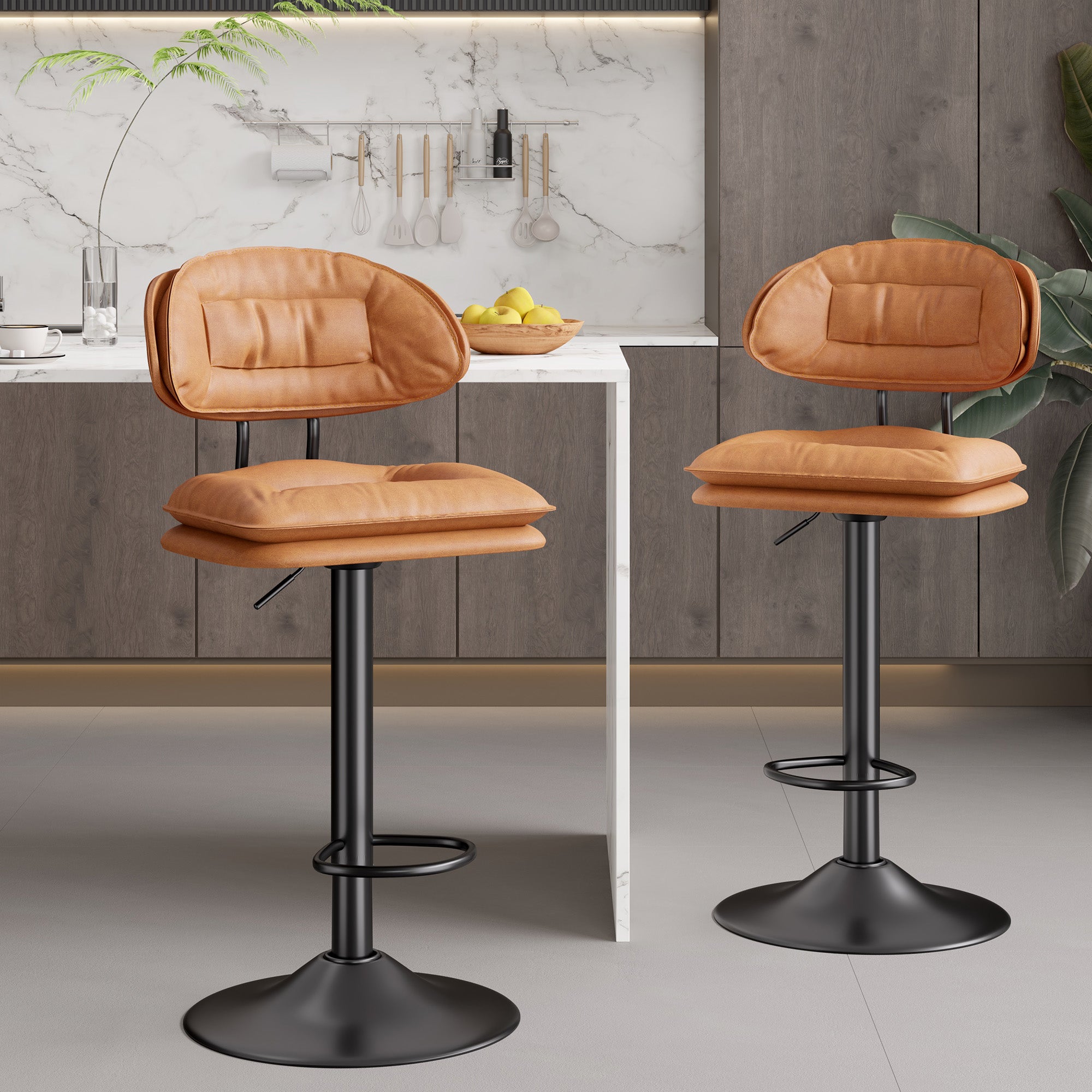 Adjustable Faux Leather Bar Stool with Metal Base chairs– Sleek Modern Design, 300 lbs Capacity FU01037