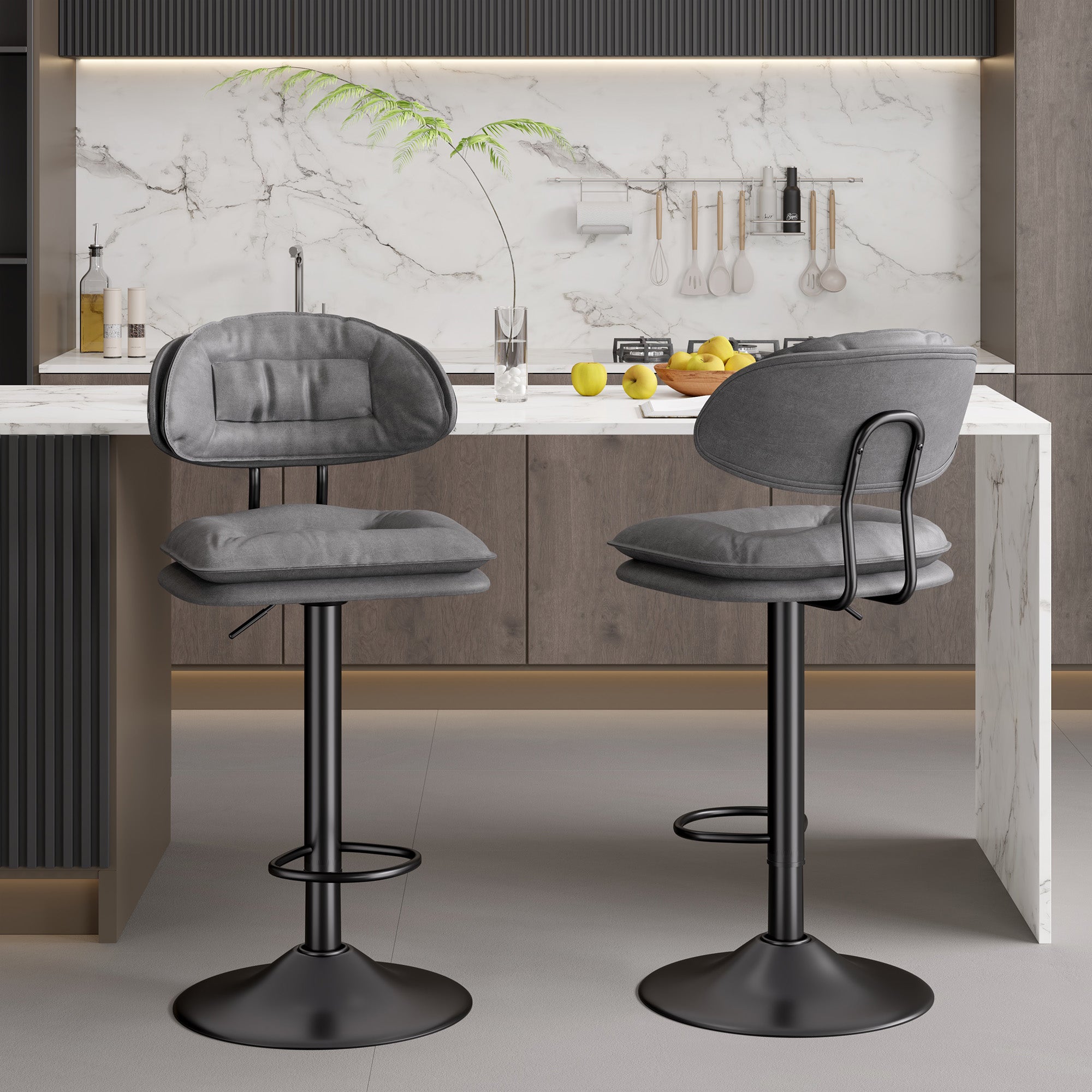 Adjustable Faux Leather Bar Stool with Metal Base chairs– Sleek Modern Design, 300 lbs Capacity FU01037