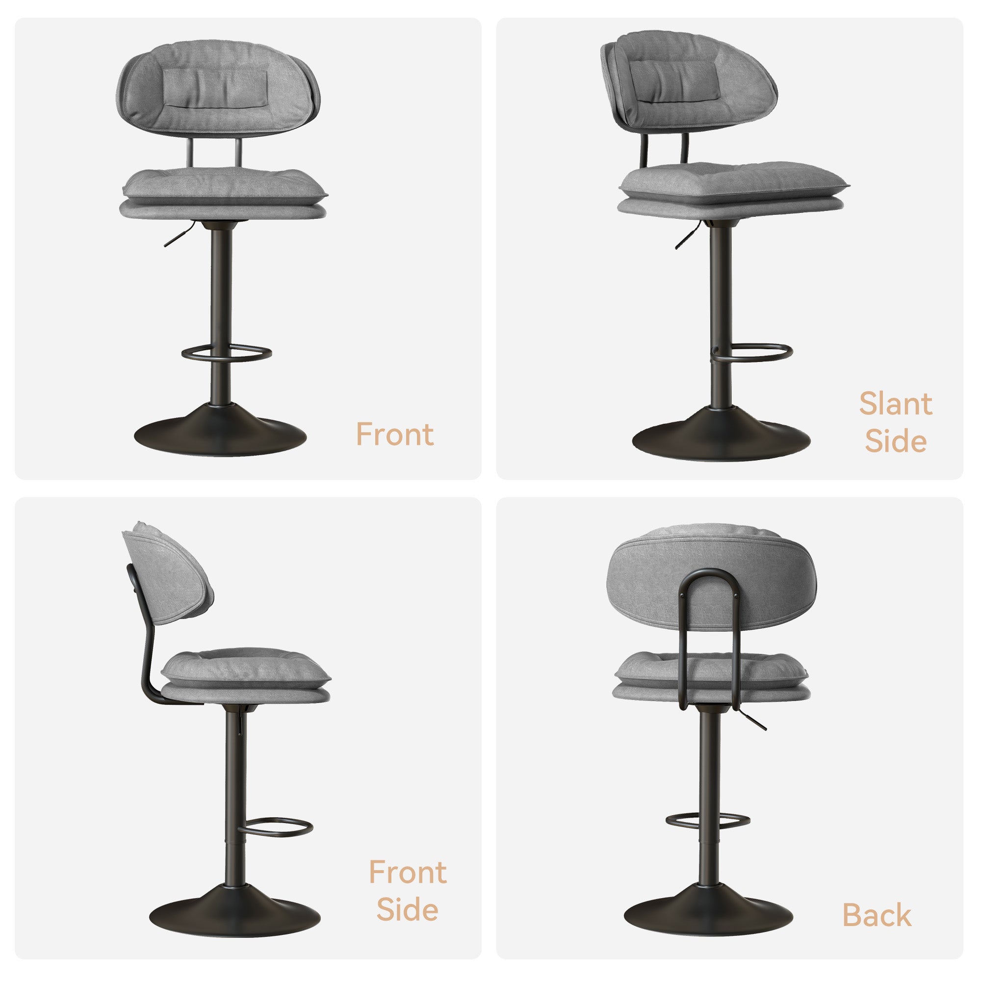 Adjustable Faux Leather Bar Stool with Metal Base chairs– Sleek Modern Design, 300 lbs Capacity FU01037