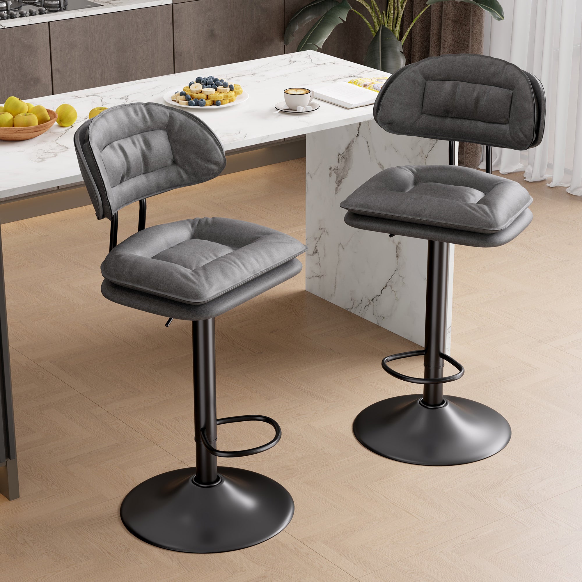 Adjustable Faux Leather Bar Stool with Metal Base chairs– Sleek Modern Design, 300 lbs Capacity FU01037