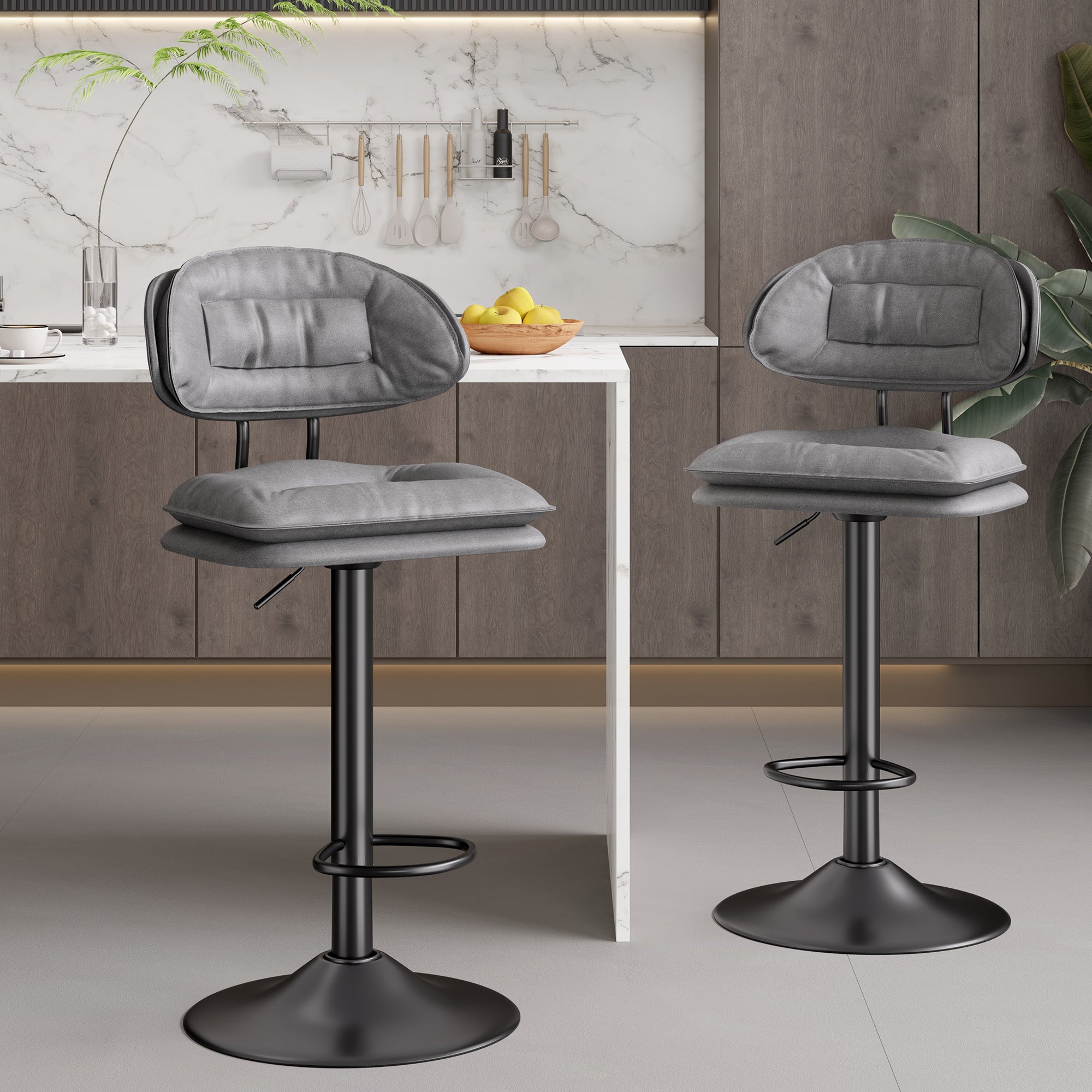 Adjustable Faux Leather Bar Stool with Metal Base chairs– Sleek Modern Design, 300 lbs Capacity FU01037