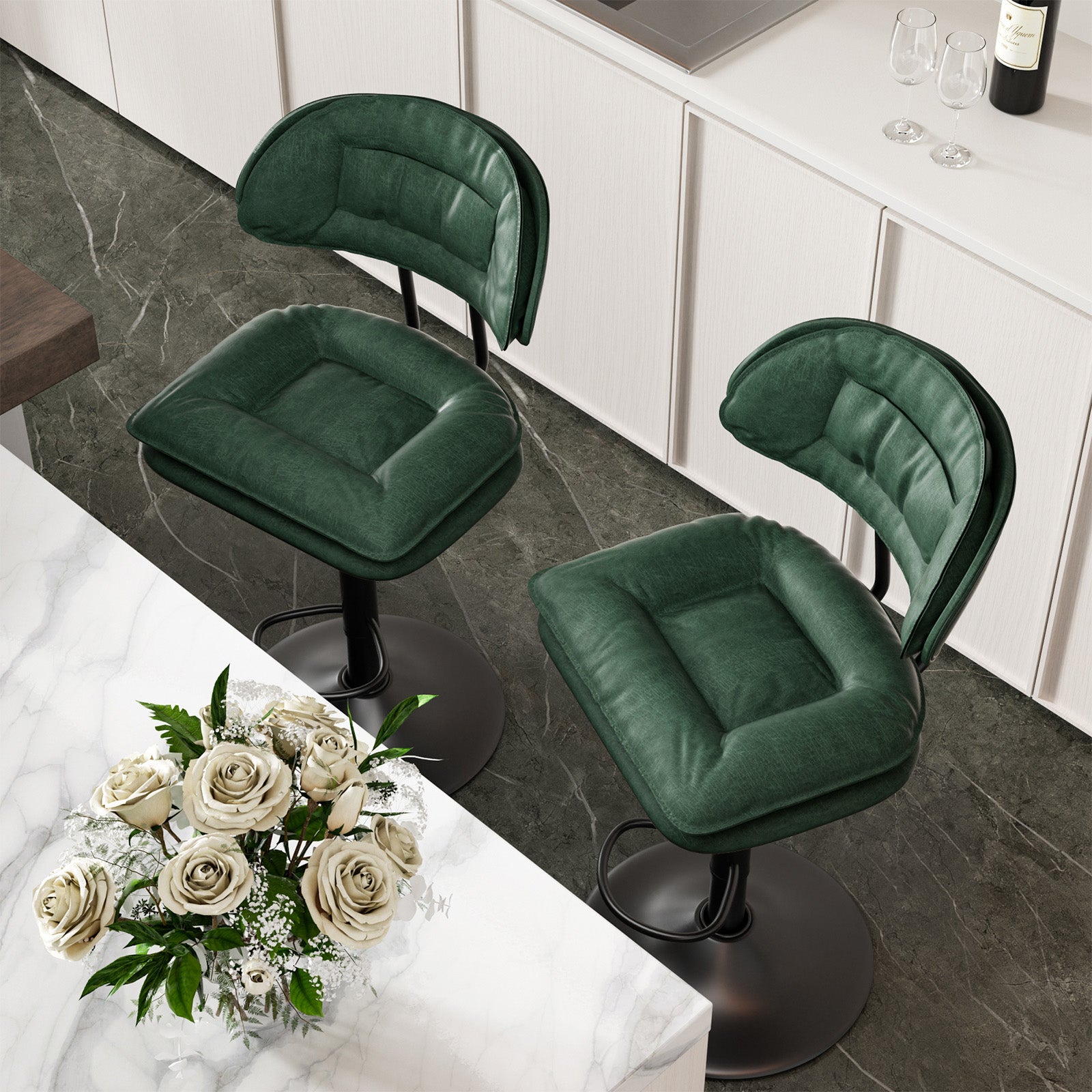 Adjustable Faux Leather Bar Stool with Metal Base chairs– Sleek Modern Design, 300 lbs Capacity FU01037