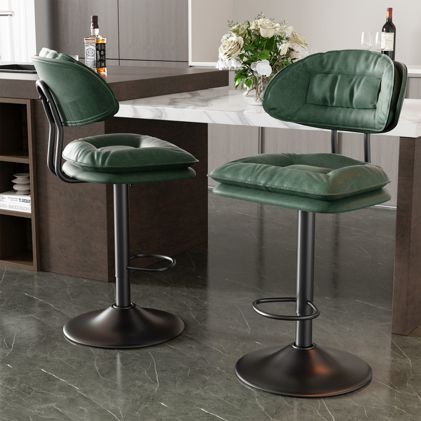 Adjustable Faux Leather Bar Stool with Metal Base chairs– Sleek Modern Design, 300 lbs Capacity FU01037